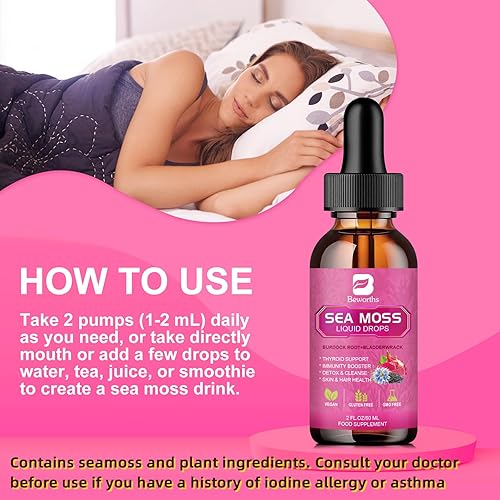 Miniatura 7 de Gotas líquidas de musgo marino  Musgo marino irlandés orgánico con aceite de semilla negra, raíz de bardana, vejiga, saúco, vitamina C, D3  6 veces