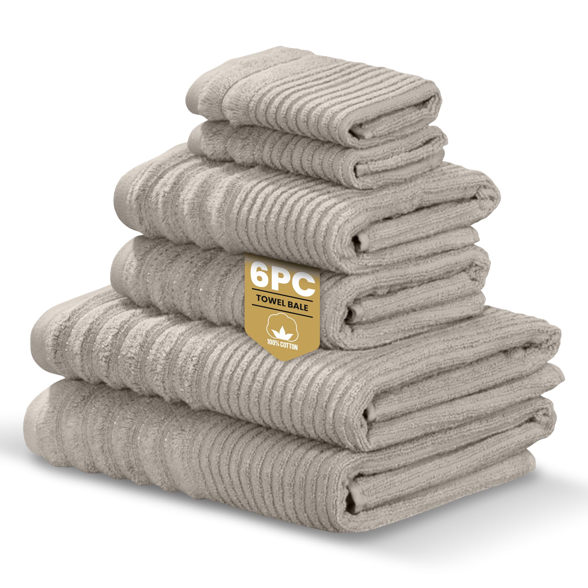 Rapport Home Linear 6-Piece Towel Bale | Bale Dove Grey | Luxurious 100% Cotton 500gsm Bathroom Set
