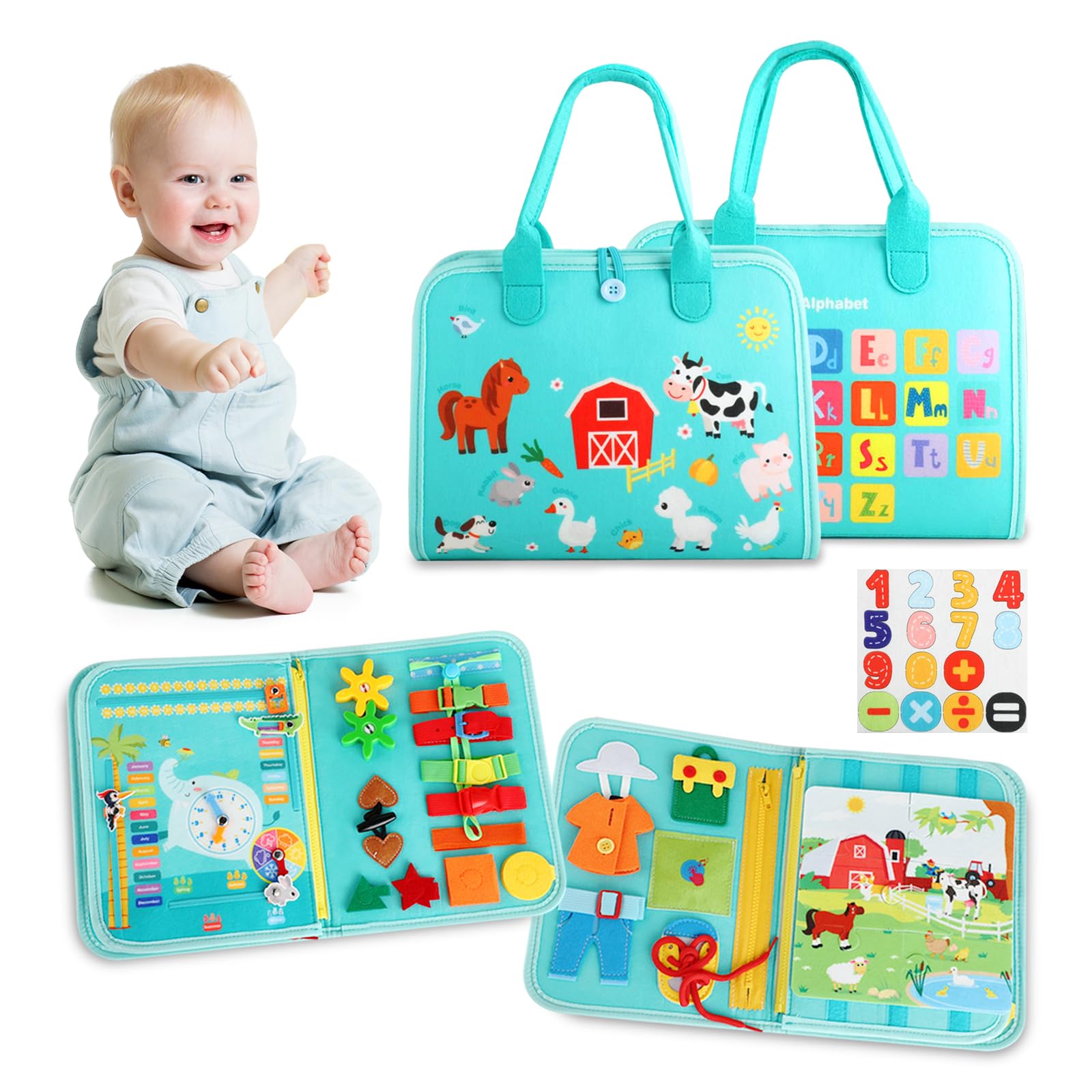 TINIFO Busy Board Montessori 2 Ans, Jouet Montessori 9 en 1 pour Développer la Motricité Fine, Jeux Voyage Voiture Avion, Activité Interactive pour Enfants 1 2 3 4 Ans, Cadeau Garçon Fille (Rose