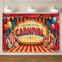 6x4ft Welcome to the Carnival Backdrop Vintage Circus Carnival Photography Background Red Yellow Balloon Stripes Decoration Banner for Birthday Party Baby Shower Photo Booth Props