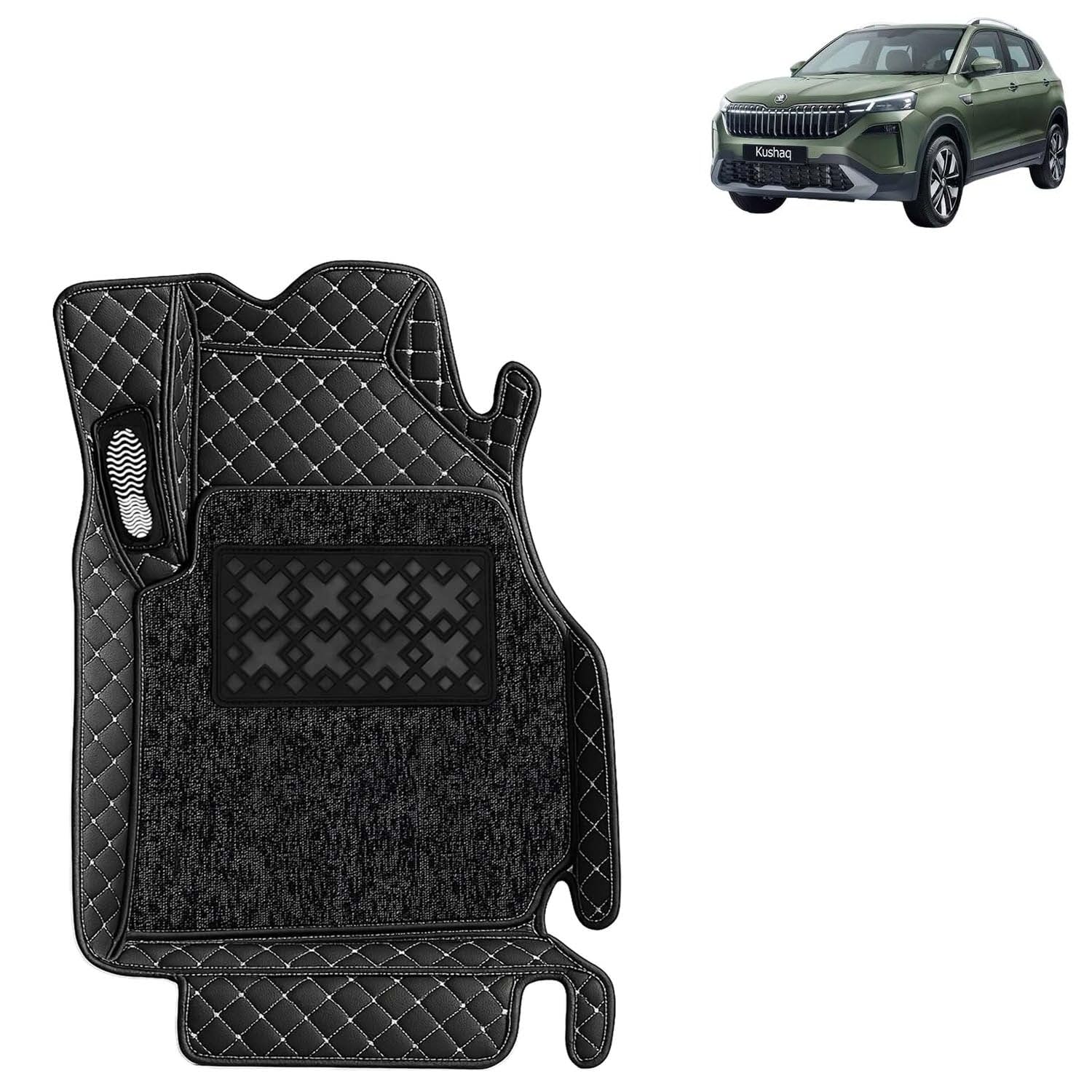 KINGSWAY Accessories Premium 7D Car Floor Mats Only Compatible with Skoda Kushaq Year 2026 Onwards All Model, Set of 3 Pcs, 100% Waterproof & Washable Luxury 7D Car Foot Mats, Classic Black