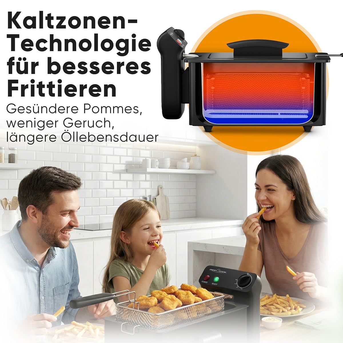 ProfiCook® Friteuse mit Fett | 130-190°C | Fritteuse mit Öl | 2000W | 3L | spülmaschinengeeignete Teile | Spritzschutz-Deckel | Kaltzonen-Fritöse | komplett zerlegbar | PC FR 1325