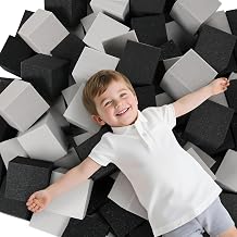 24PCS Foam Cubes 5"x5"x5"- Foam Pit Blocks Set, Soft Stacking Blocks for Indoor Games,Trampolines, Gymnastics, Parkour & Action Sport Light Grey and Black