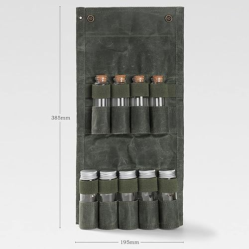 Miniatura 5 de Bolsa para botellas de especias al aire libre, plegable, con 9 bolsillos, portátil, de lona, para condimentos, juego de utensilios de cocina de