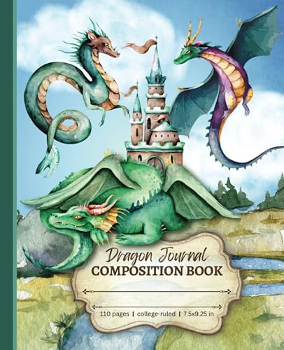 Dragon Journal: Composition Notebook: Cute Aesthetic Journal | 9.25 x 7.5 inches | Vintage Illustrations | Wide Lined Notebook for School, College, and Work