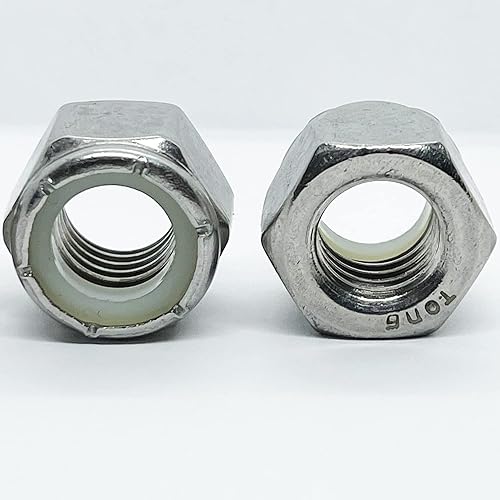 Miniatura 4 de 100 - Tuerca hexagonal de nailon y rosca de acero inoxidable - para pernos de 12 pulgada - Tuercas de seguridad de calidad (100)