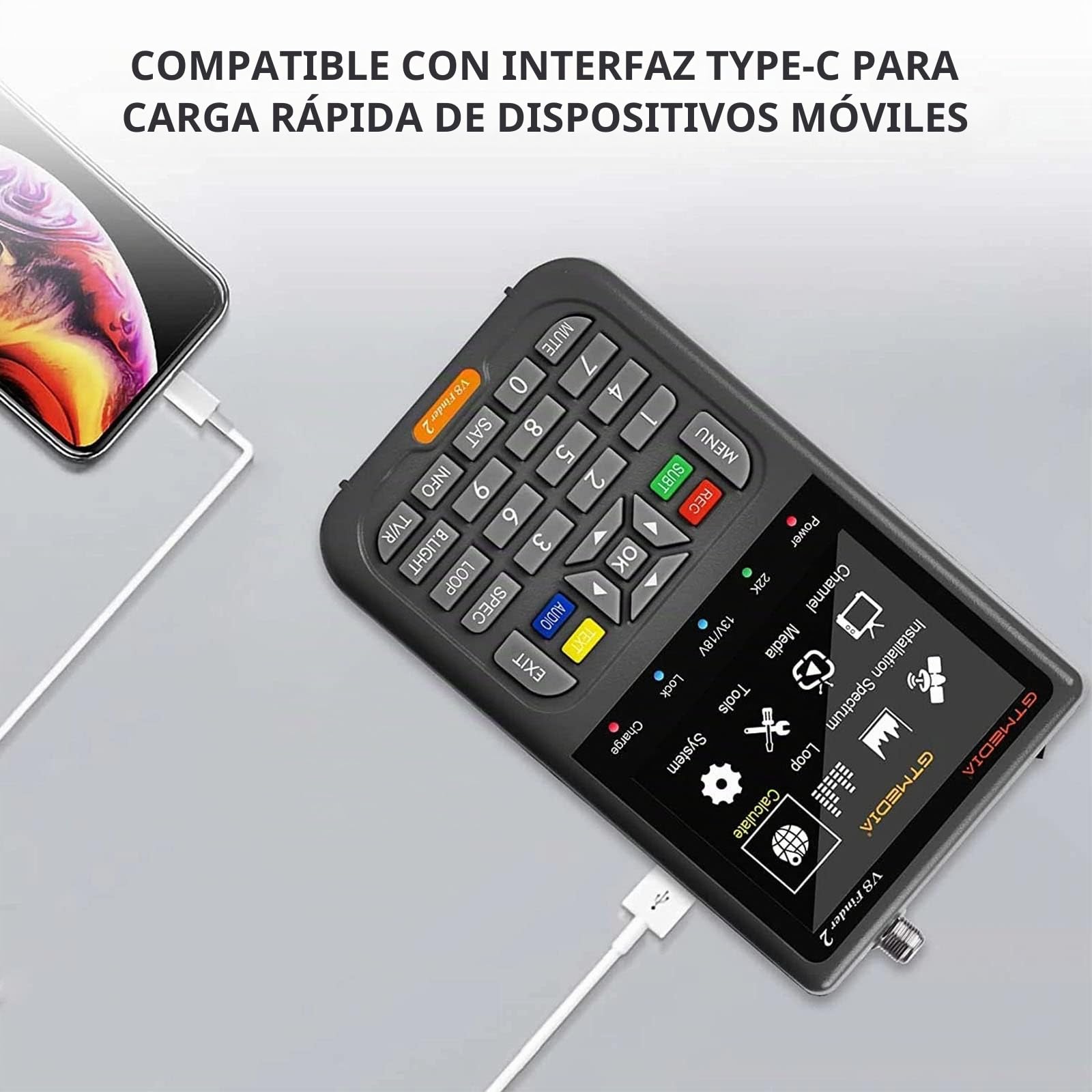 Digital Satfinder V8 Finder2 Satellite Finder Meter Digital Sat Finder con detección de satélite, decodificador receptor de señal Pantalla LCD de 3,5" Ajuste exacto de su antena de satélite