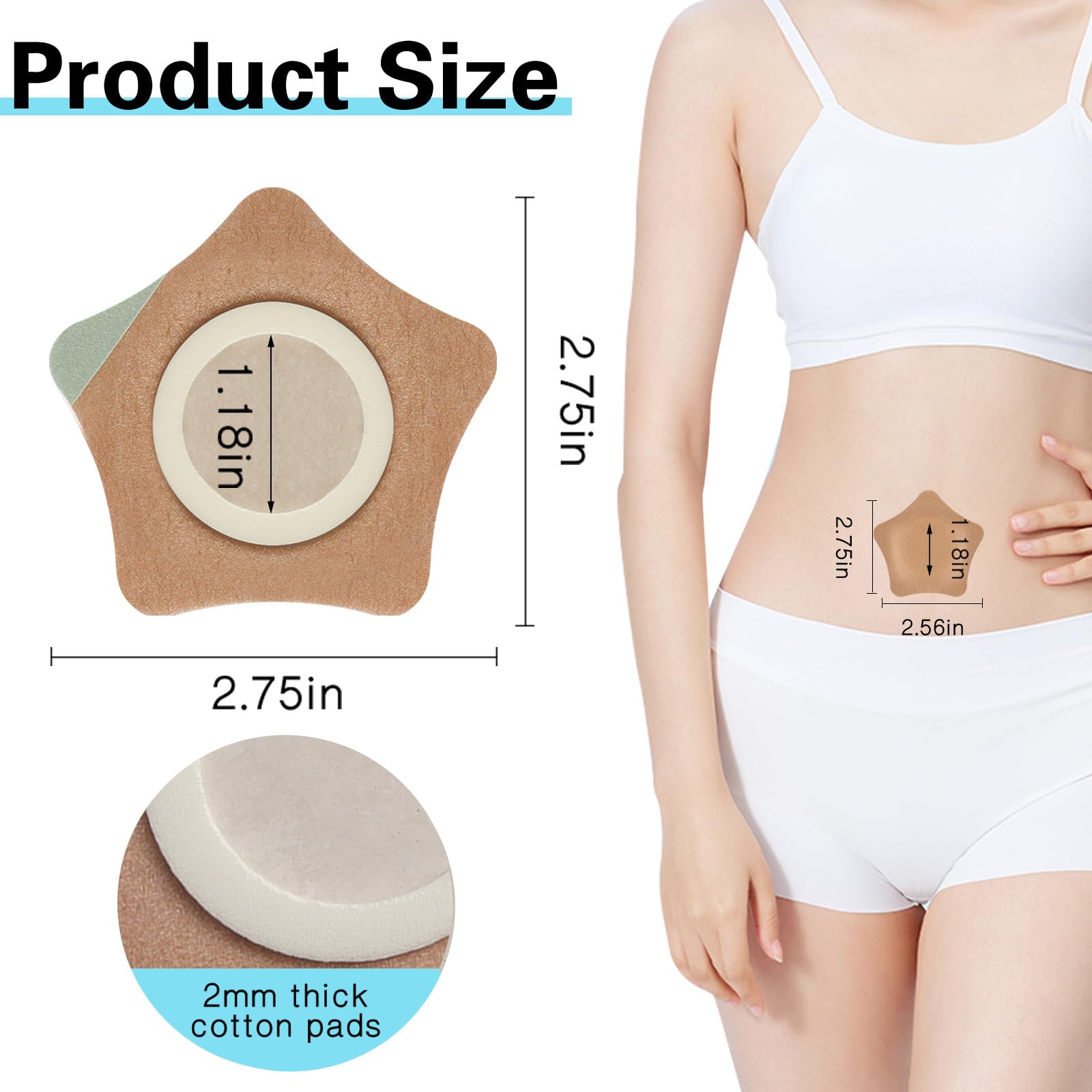 50 Pcs Disposable Castor Oil Patches,Spunlace Absorbent Wrap Organic Cotton,Highly Absorbent,Leak-Proof,Self-Adhesive,No Wash,Breathable,Portable(Oil Not Included)(Star Shape,Skin Color)