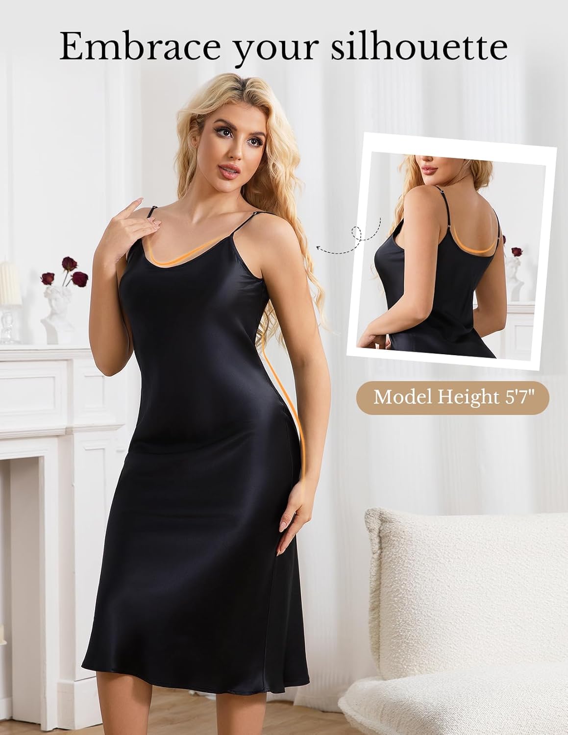 THXSILK Silk Long Nightgowns for Women, Pure Mulberry Silk Charmeuse Nightdress, Lingerie Adjustable Strap - Image 4