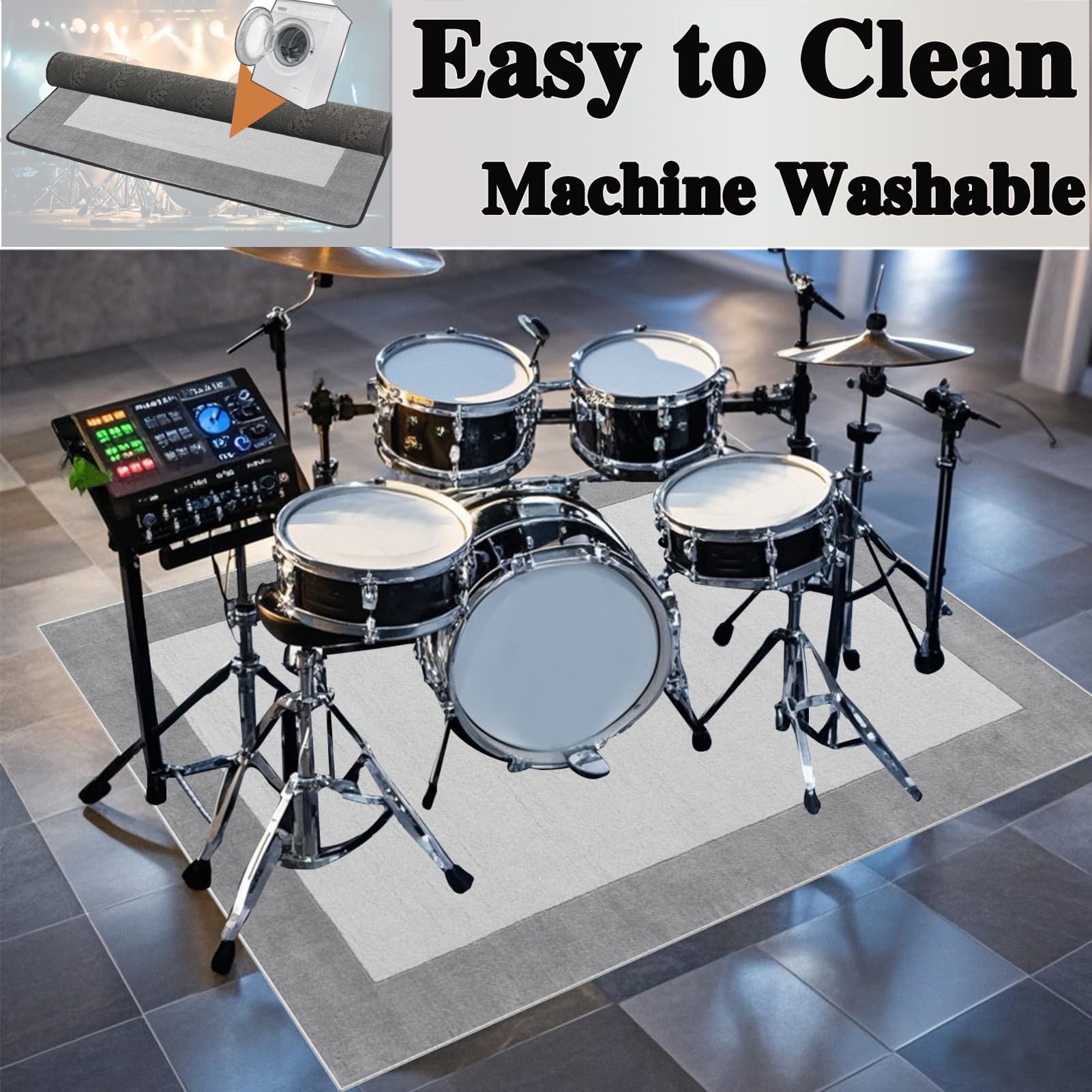 Tappeto per Batteria Professionale Tappetino Batteria, Tappeto Insonorizzato Elettronico Drum Tappeto, Drum Carpet Rugs, Tappeti Antiscivolo per Batteria, Tappeto per Tamburi Drum Rug 140 x 100 cm