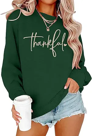 Thanksgiving Sweatshirts for Women Thankful Sweatshirt 2025 Trendy Fall Embroidered Graphic Pullover Top