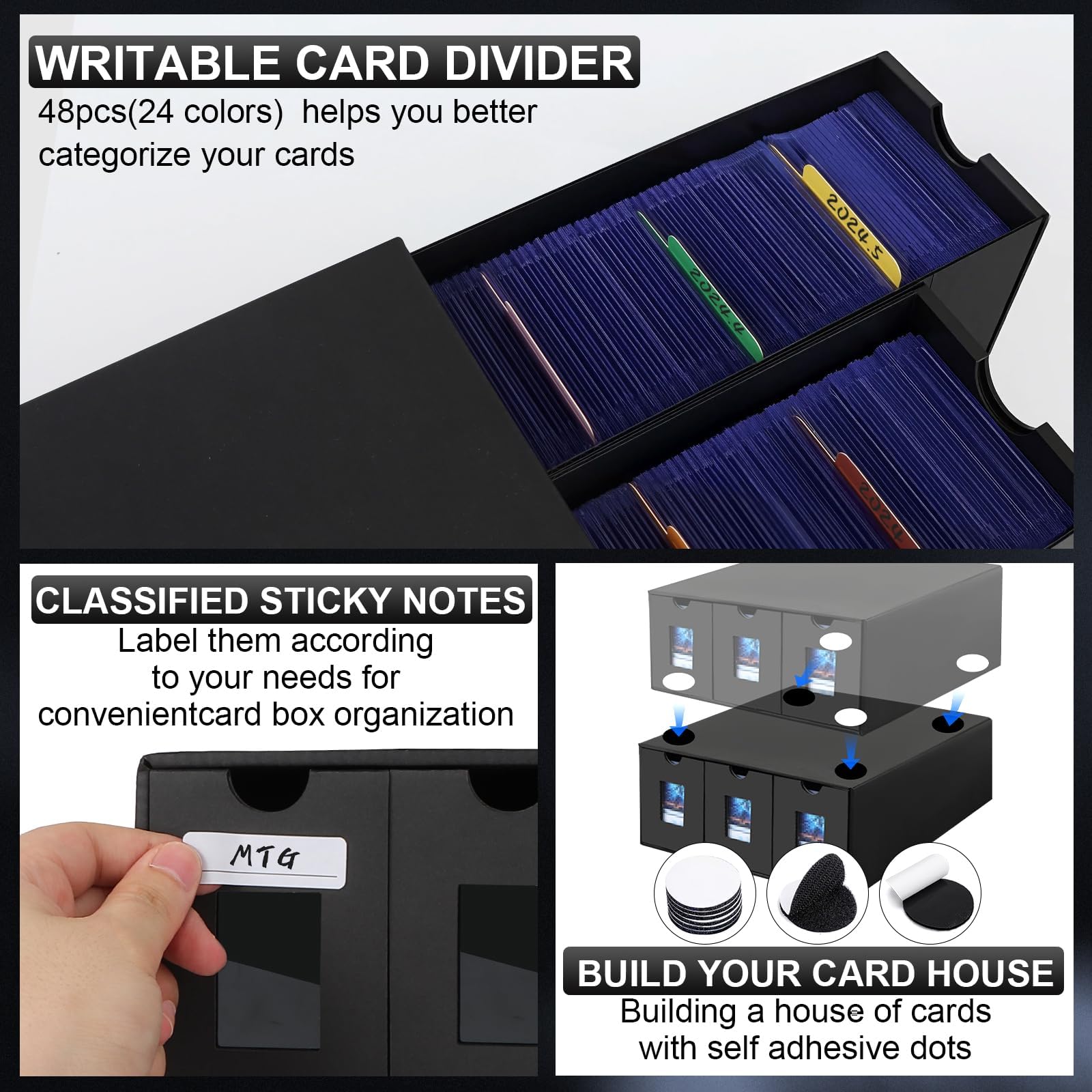 Deck Box per 7200+ lettere, scatola di carte Magic TCG MTG con 48 separatori di carte e etichette adesive, Deck Box Commander, organizer lettere, scatola per carte collezionabili
