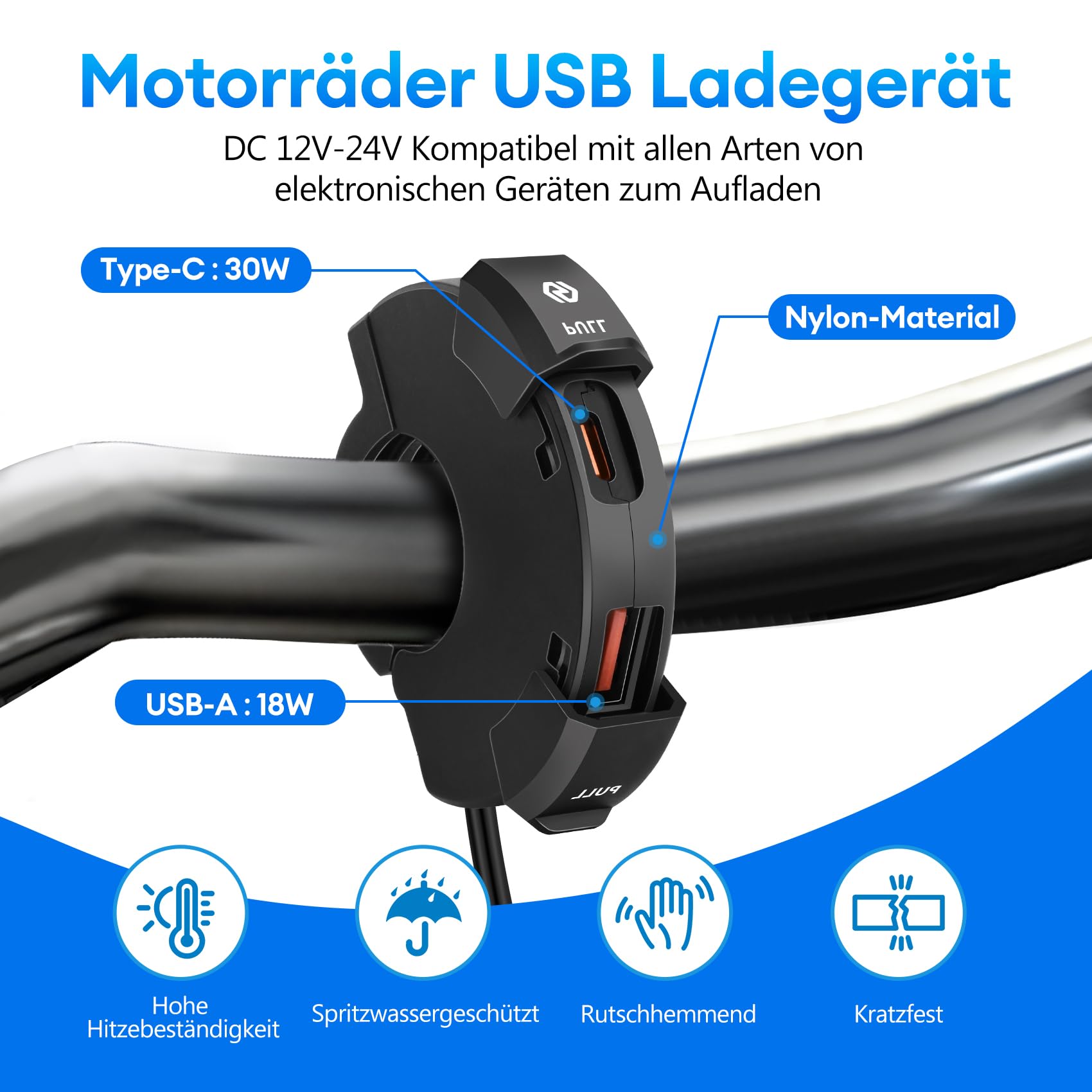 Daakro USB-Ladegerät 36W+18W Für Motorrad – Dual QC 3.0, LED-Spannungsmesser, Wasserdicht, 12–24V, Mit Ein-/Ausschalter Daakro USB-Ladegerät 36W+18W Für Motorrad – Dual QC 3.0, LED-Spannungsmesser, Wasserdicht, 12–24V, Mit Ein-/Ausschalter