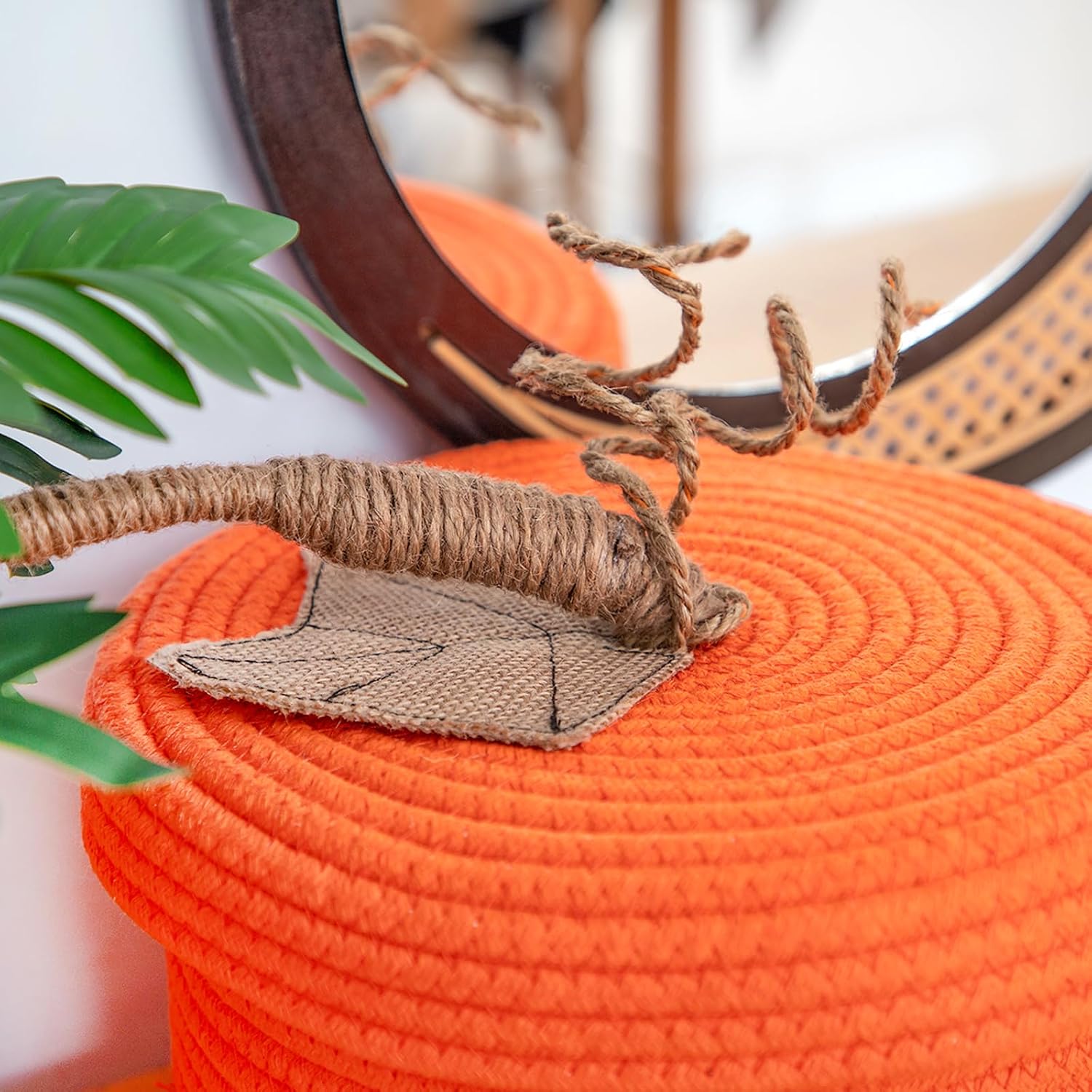 KINGWILLOW Cotton Rope Storage Basket, Cute Pumpkin-shaped Storage Basket with Lid, brand (Cotton rope + Hemp rope, Two-piece set).