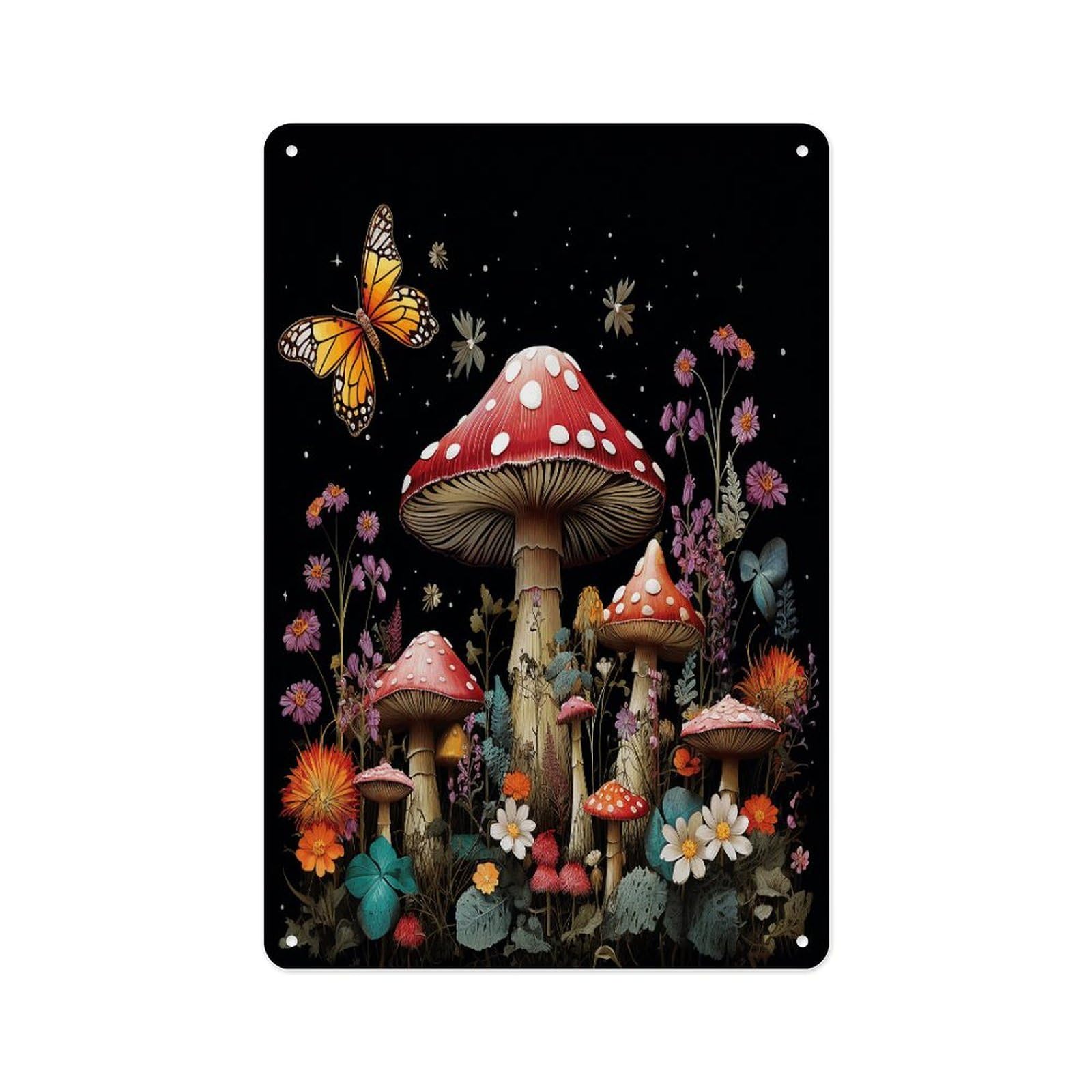 Fekiloot Style Mushrooms And Butterflies Wall Decor Metal Signs Tin Signs Poster