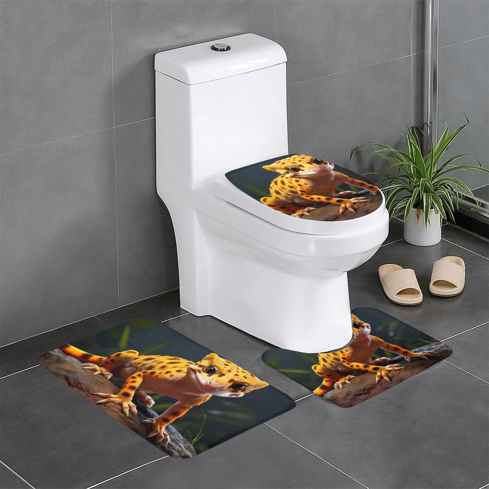 Tapis de bain antidérapants haut de gamme Little Gecko au motif léopard exclusif