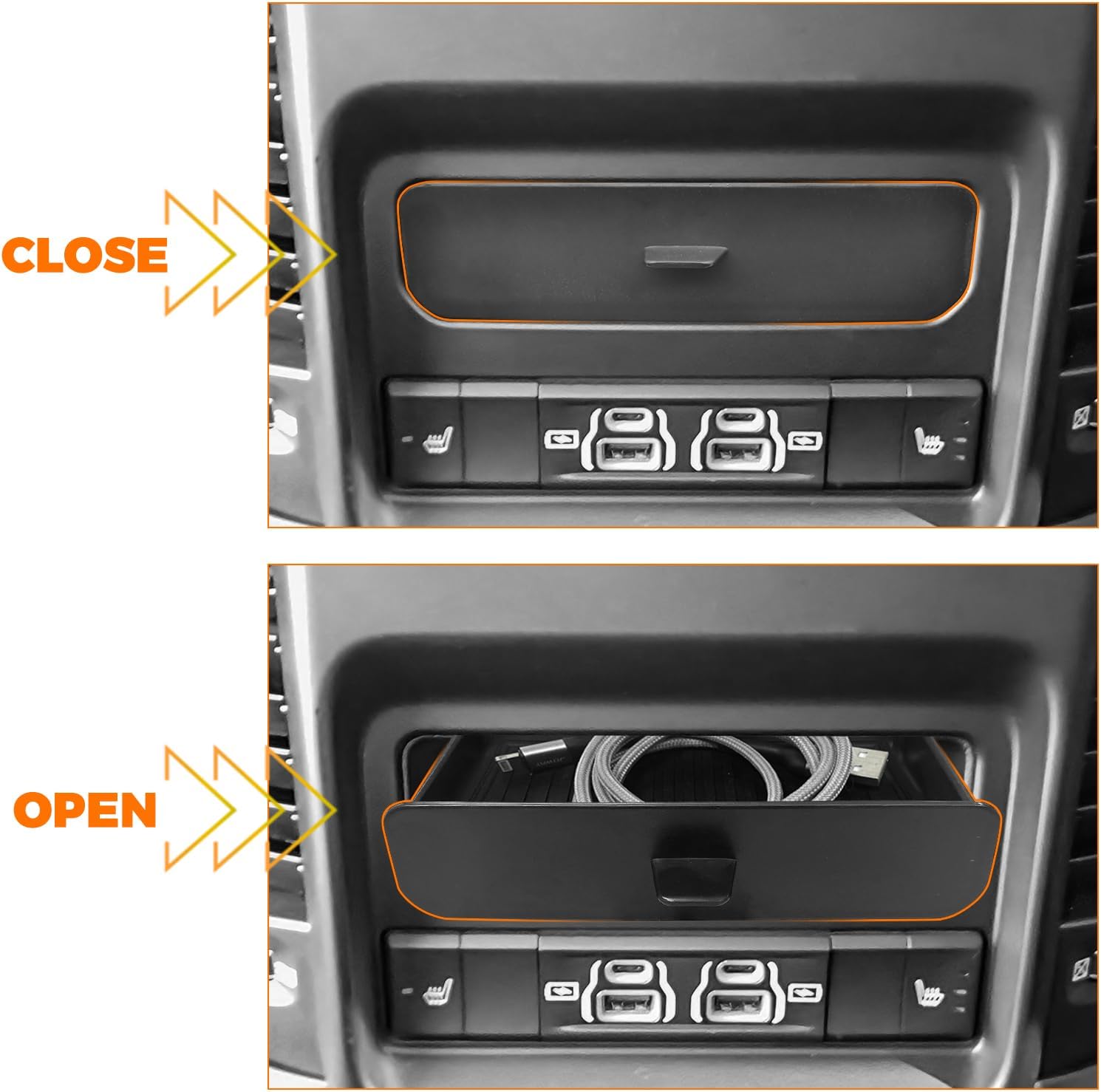 Rear Seat Storage Tray Fit for 2019-2026 Dodge Ram 1500 2500 3500 Insert Drawer Box - Easy to Install Removable Cubby Organizer Box Insert Tray (Only Fits Models with Cubby)