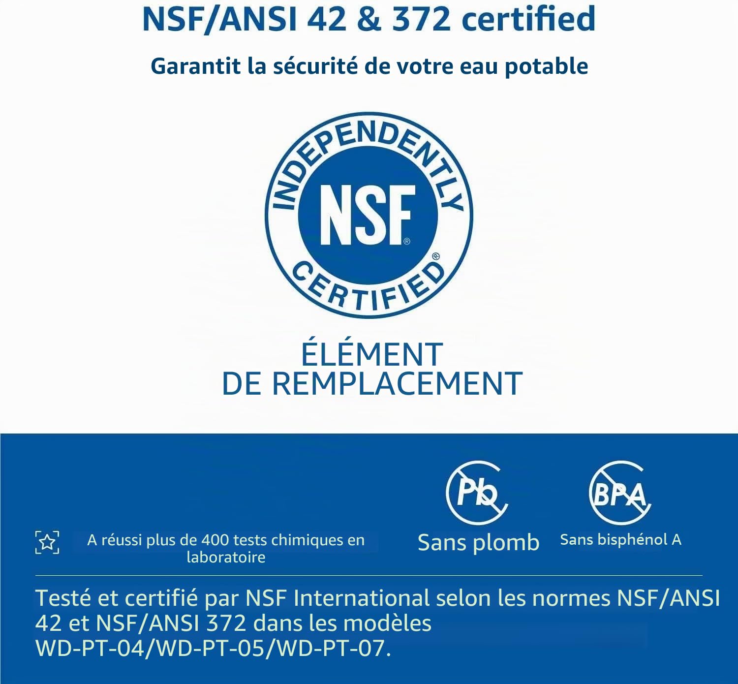 Waterdrop WD-PF-01A Plus Filtres de Remplacement Certifiés NSF Pour Tous les Systèmes de Filtration Waterdrop Jug, Durent Jusqu'à 3 Mois ou 757 Litres (Paquet de 3)