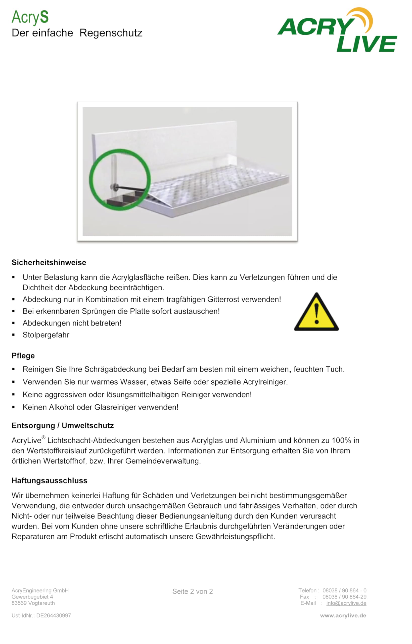 Lichtschachtabdeckung/Kellerschachtabdeckung/Regenschutz aus Acrylglas AcryS-90x50 der einfache Regenschutz
