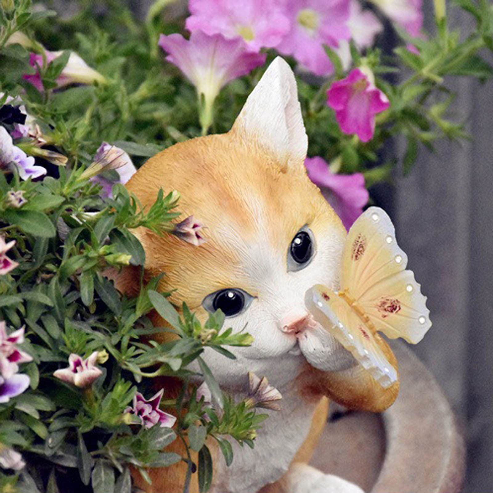 Decorazione Da Giardino Gatto Con Farfalla – Statuina In Resina Impermeabile 18,8 Cm Per Esterno E Interno, Regalo Creativo