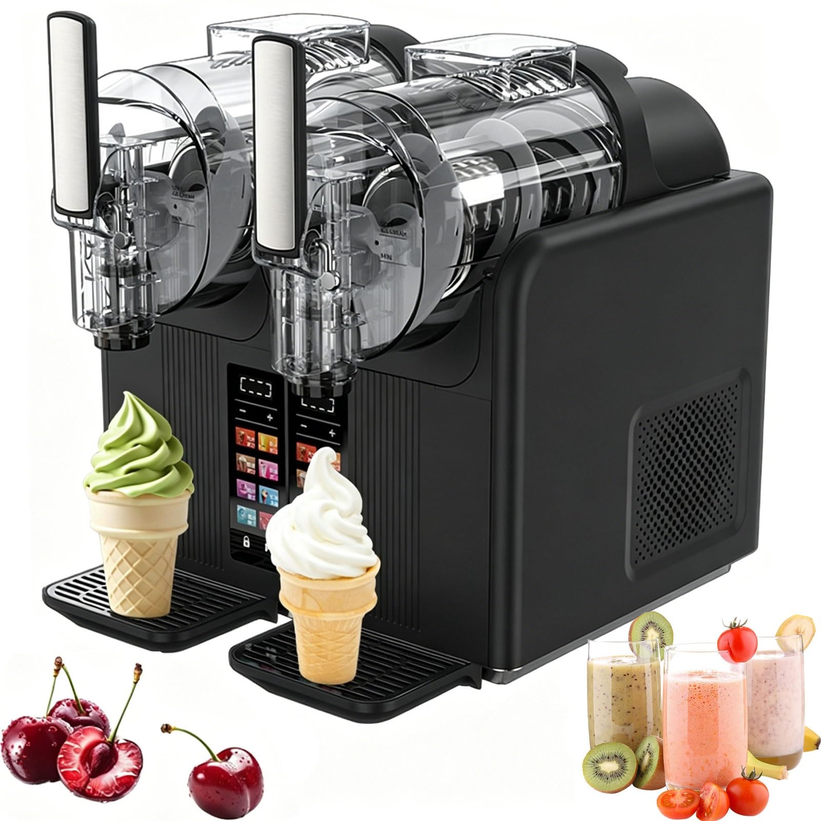 Macchina per Granite da 430 W, Macchina per Gelato Soft a Doppia Testa da 2 Litri con Display Touch Screen, Macchina per Bevande Ghiacciate Autopulente, 7 Modalità (Nero)