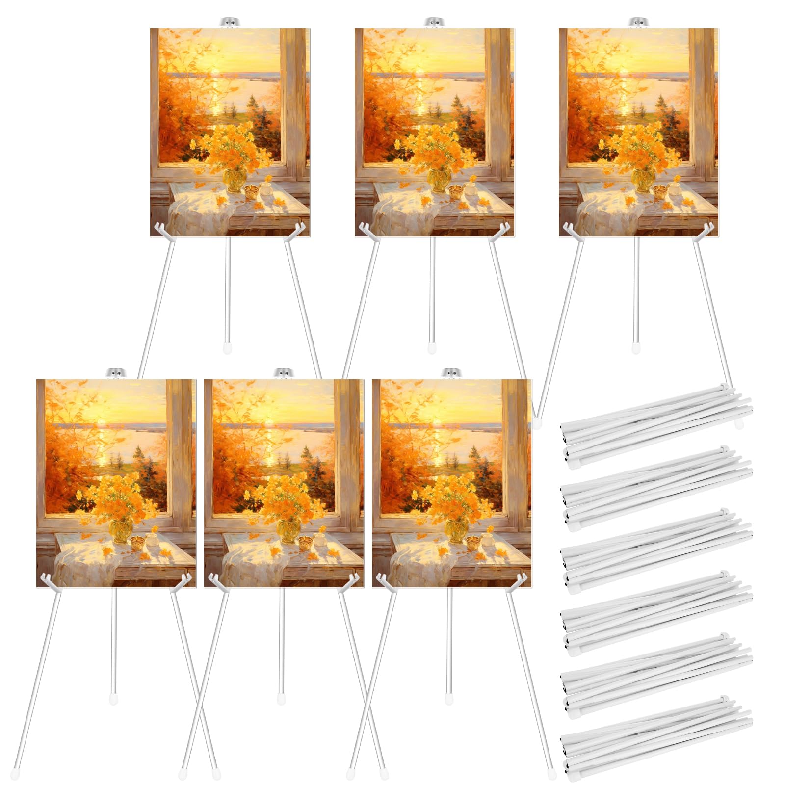 Photo 1 of **PARTIAL SET 3*** LOLYSIC 6 Pack 63 Inch Easel Stand for Display, White Easel Stand for Sign, Portable Foldable Aluminum Alloy Easels, Folding Easel for Signs Wedding Logos, Arts, Painting, Adjustable Floor Easels