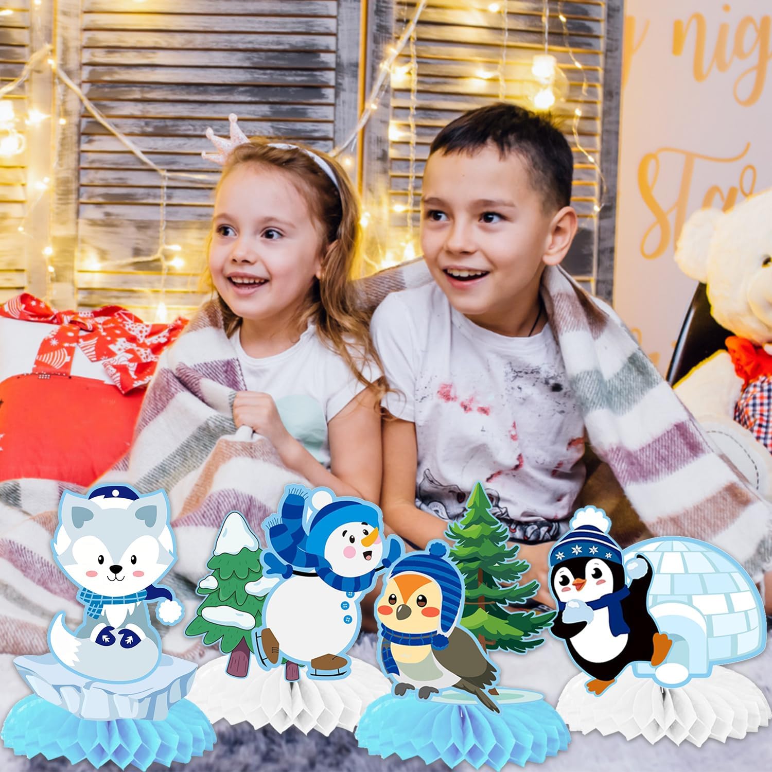 12 PCS Winter Arctic Animal Honeycomb Centerpieces, Winter Arctic Polar Animal Birthday Party Decorations Supplies Arctic Animal Table Centerpieces Decorations image 5