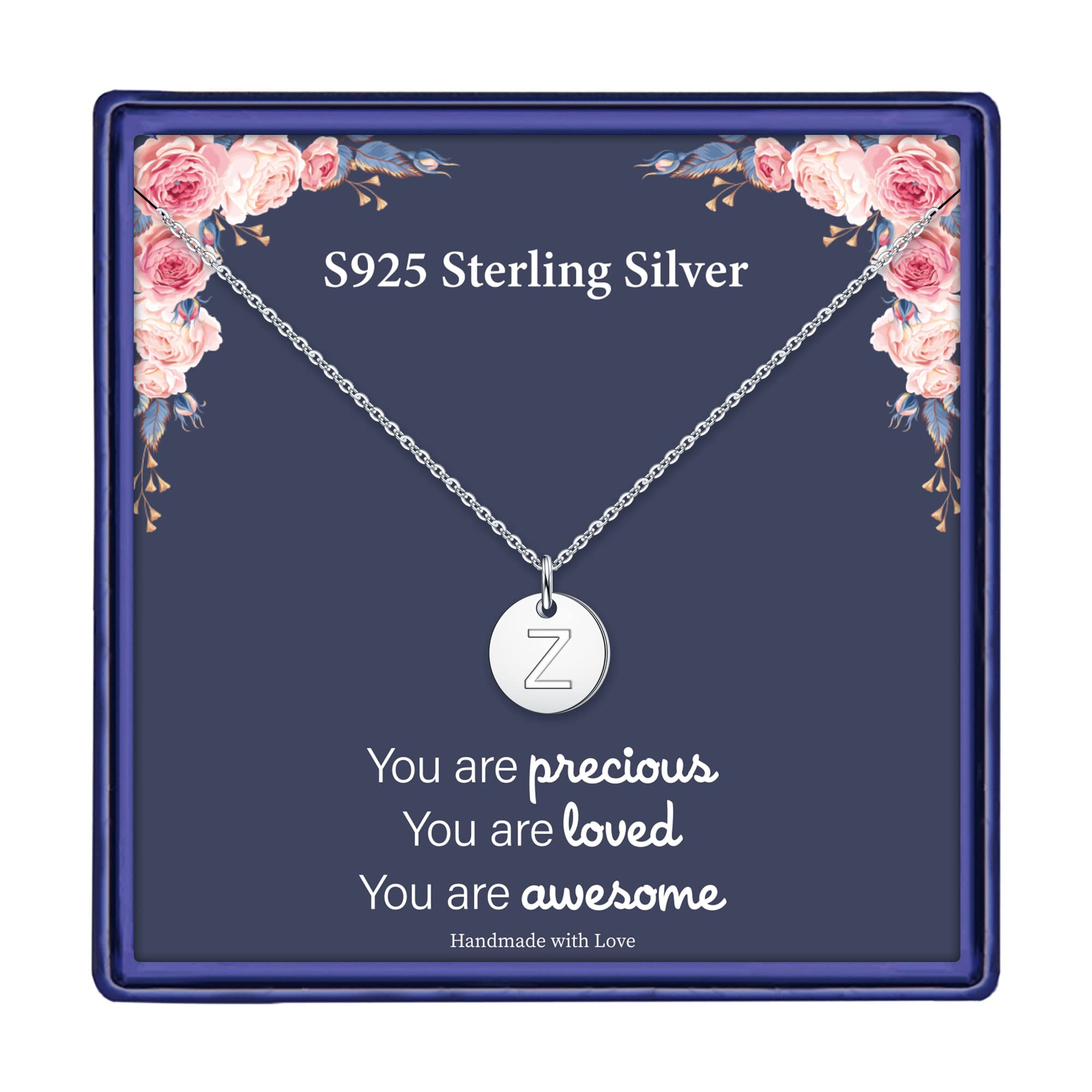 Hidepoo S925 Sterling Silver Disc Initial Necklaces for Girls Women, Dainty Double Sided Engraved Hammered Letter Necklace Sterling Silver Initial Necklaces for Girls Teen Girls Gifts Birthday Gifts