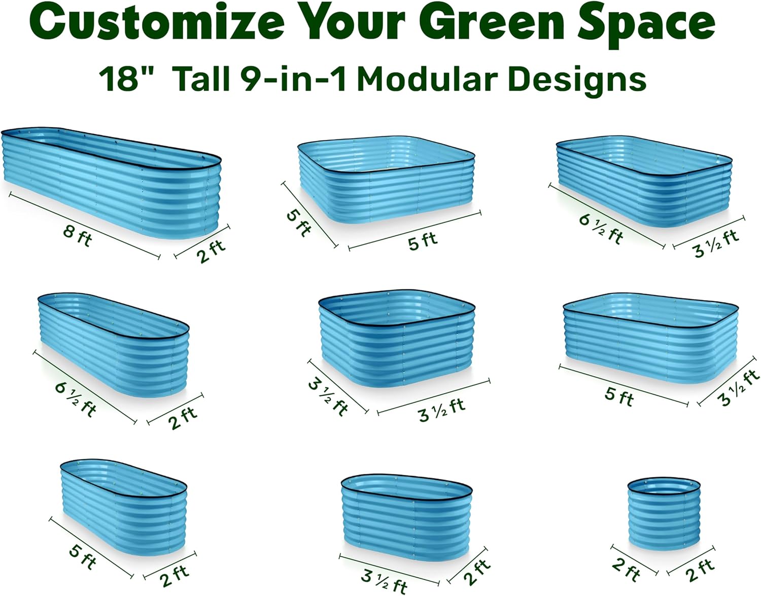 Galvanized Raised Garden Bed // 4×4×1 ft & 8×2×1.5 ft Galvanized Raised Garden Beds Outdoor for Gardening, Vegetables, Flowers // Tool-Free Assembly Patent Pending Round Planter (Teal)