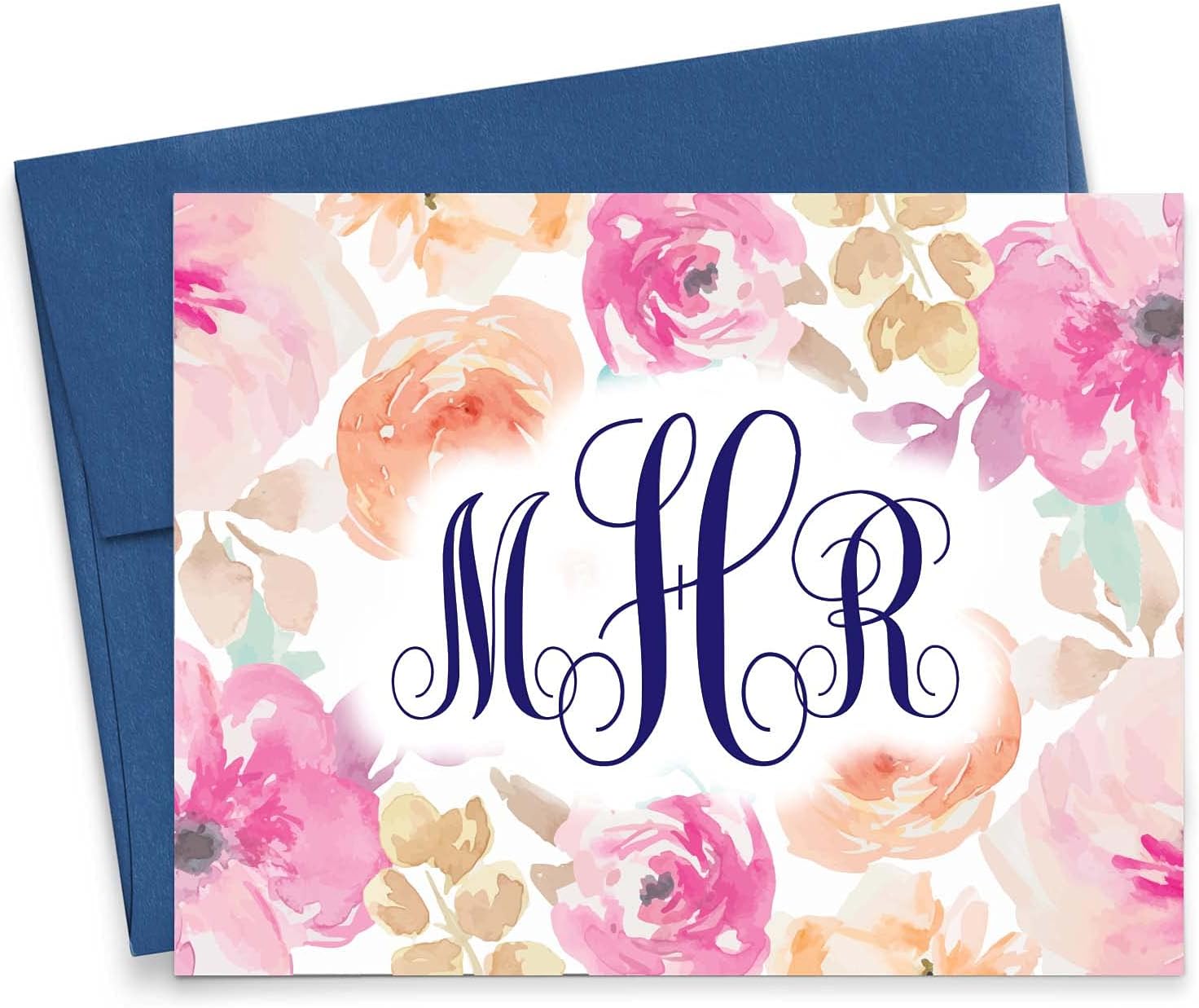 Floral Monogram Stationary Set FOLDED NOTE CARDS, Personalized Monogrammed Stationary Set with Envelopes, Personalized Monogram Stationery Set for Women, Your Choice of Colors and Quantity