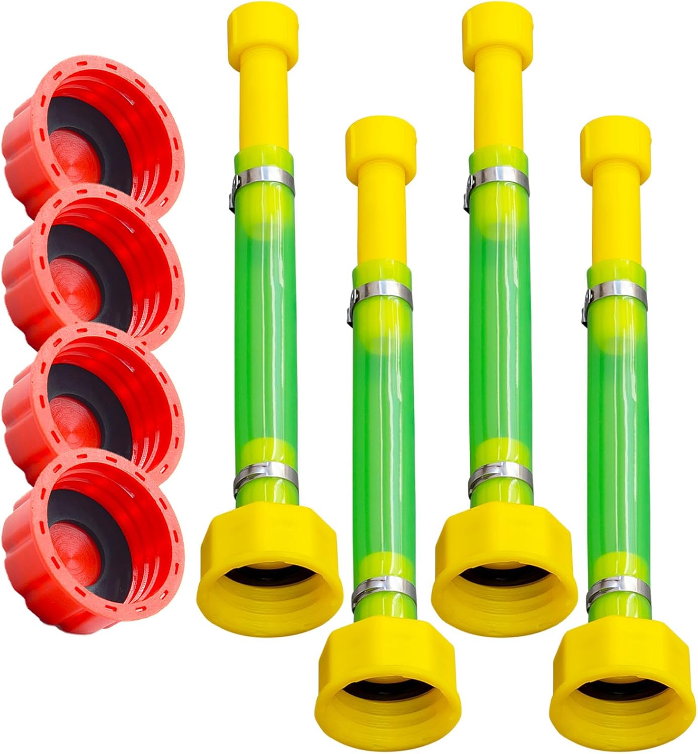 Gas Can Spout Replacement & Red Gas Cap Combo – 10" Leak-Proof PVC Hose & Durable Cap for Midwest/Scepter 1/2/5/10 Gallon Fuel Jugs (Fits 1.75"-1.8" Threads) (4)