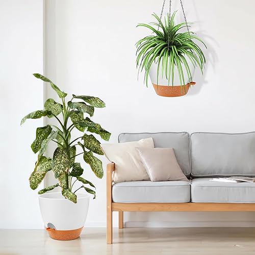 Miniatura 4 de GARDIFE Macetero colgante grande de 12 pulgadas para interiores y exteriores, maceta de riego automático, colgador de plantas, color blanco