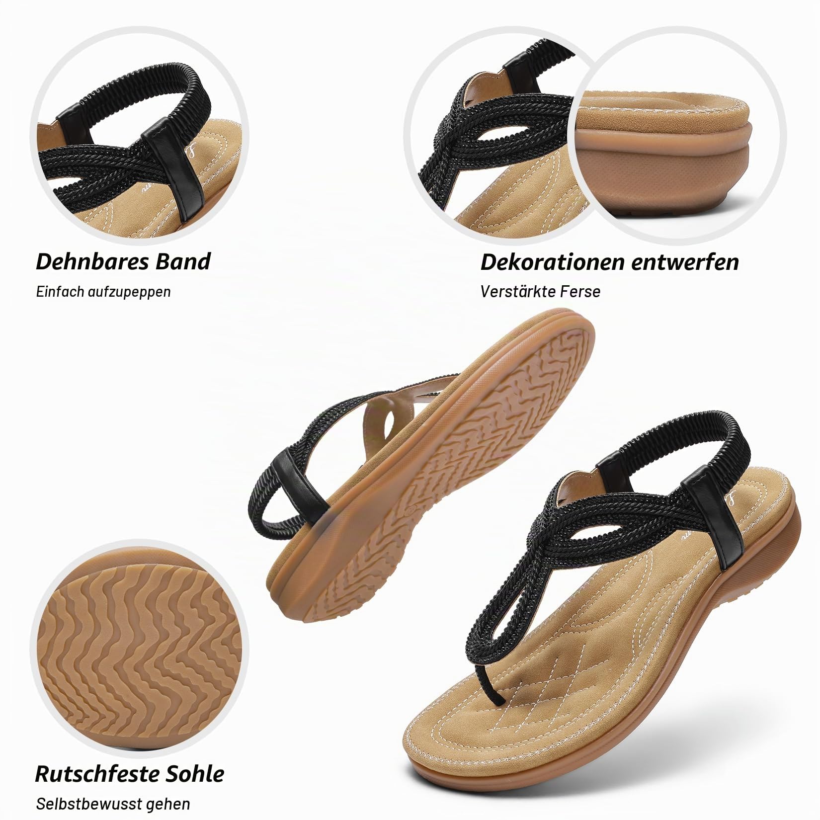 Littleplum Damen Sandalen mit Fußgewölbestütze Bequeme & verstellbare Gladiatoren Sandalen für Strand & Alltag