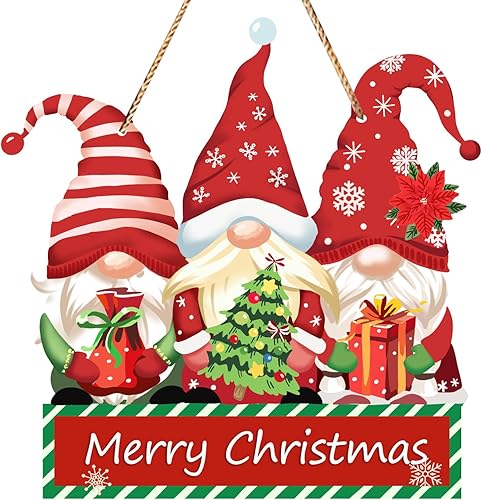 Letrero de Navidad para puerta, gnomos, letrero colgante de bienvenida de Navidad para decoración del hogar, colgador de puerta, letrero rústico de