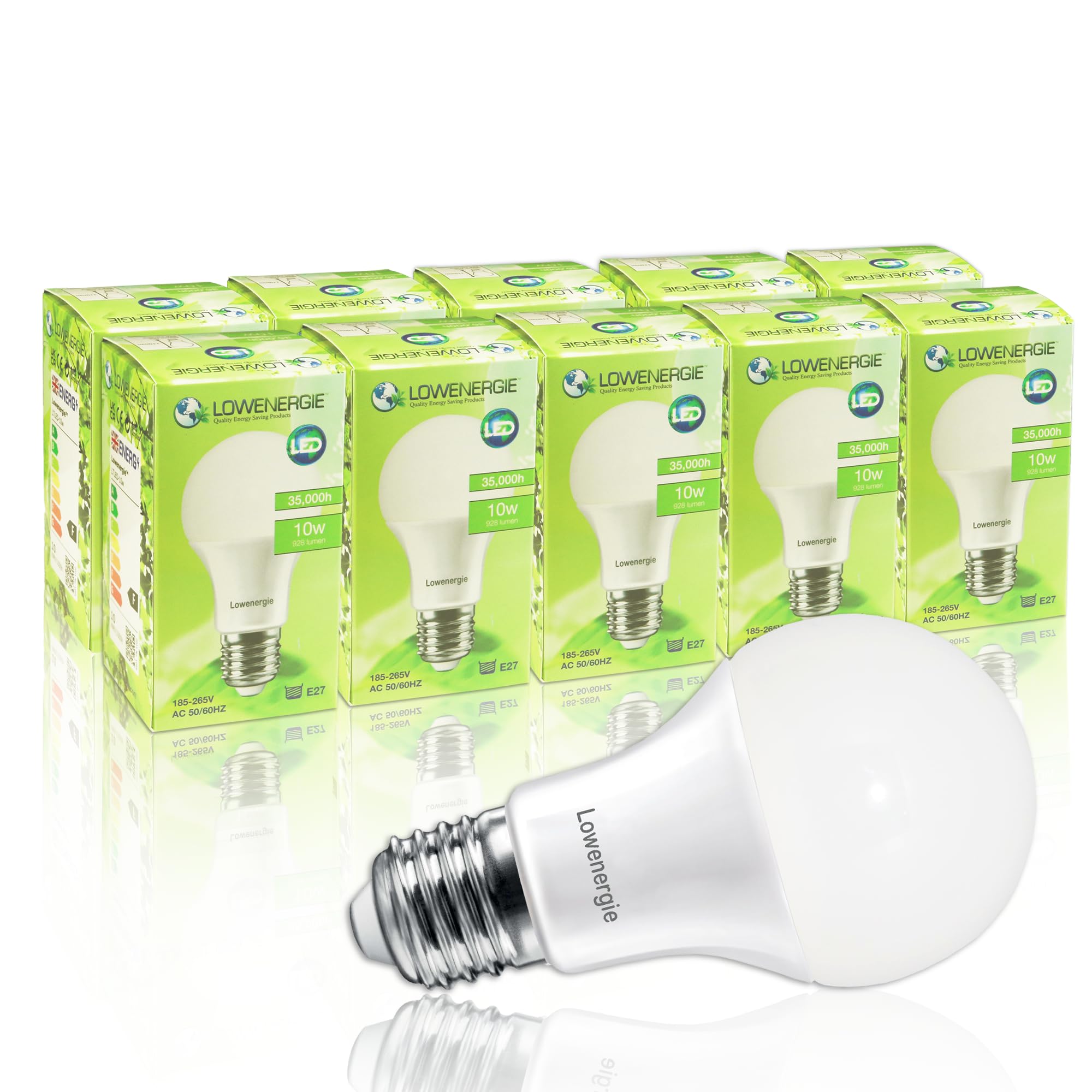 LOWENERGIE LED Light Bulbs 10W Edison Screw E27 Day White 6000K A60 GLS Lamps – Pack of 10 Energy-Saving Everyday Lighting [Energy Class F] — image 1
