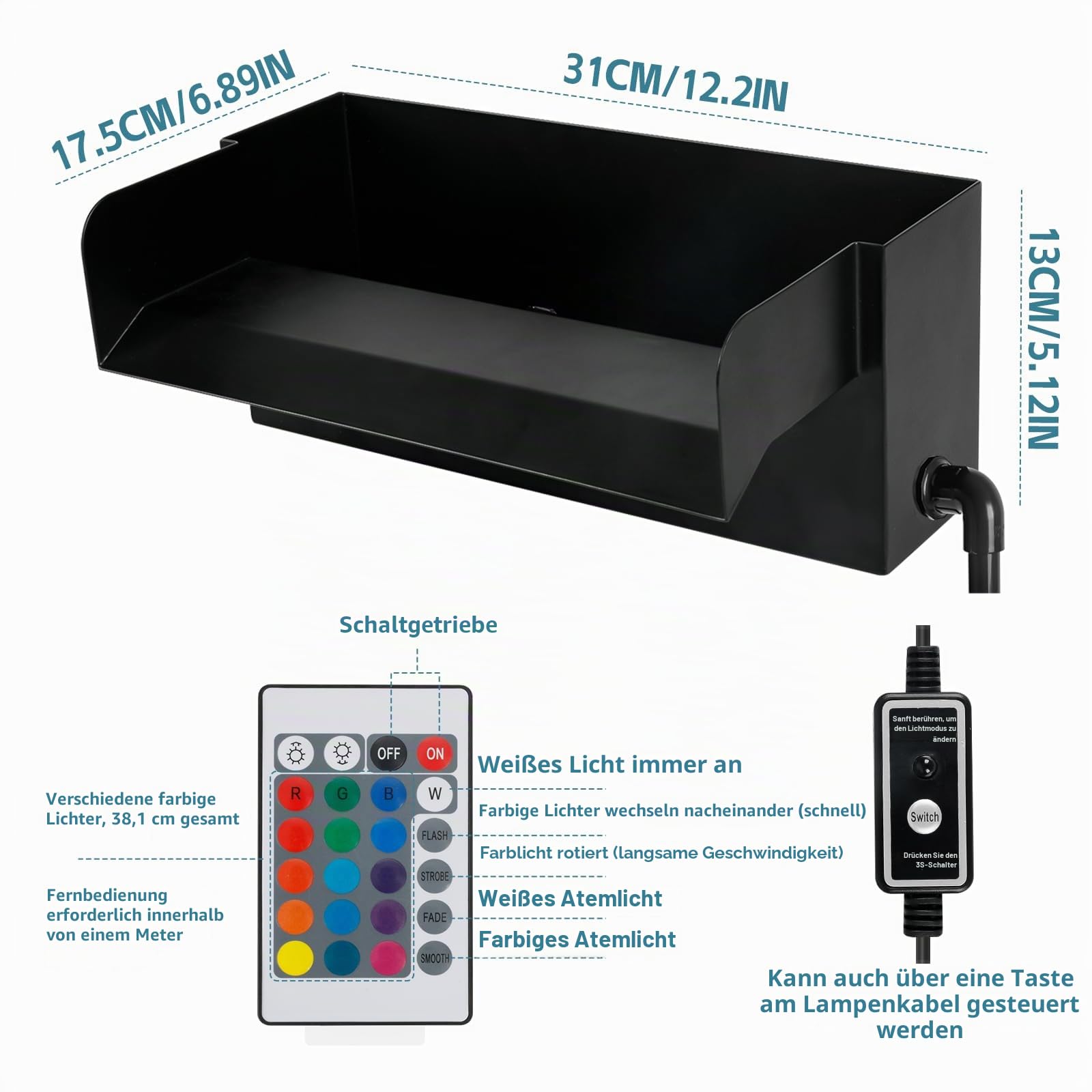 Teichwasserfall Überlauf für Gartenteiche, 30 cm Edelstahl Überlauf Teichbrunnen-Set mit 45W 3000L/H Pumpe für Teich, Pool, Garten, Terrassendekoration