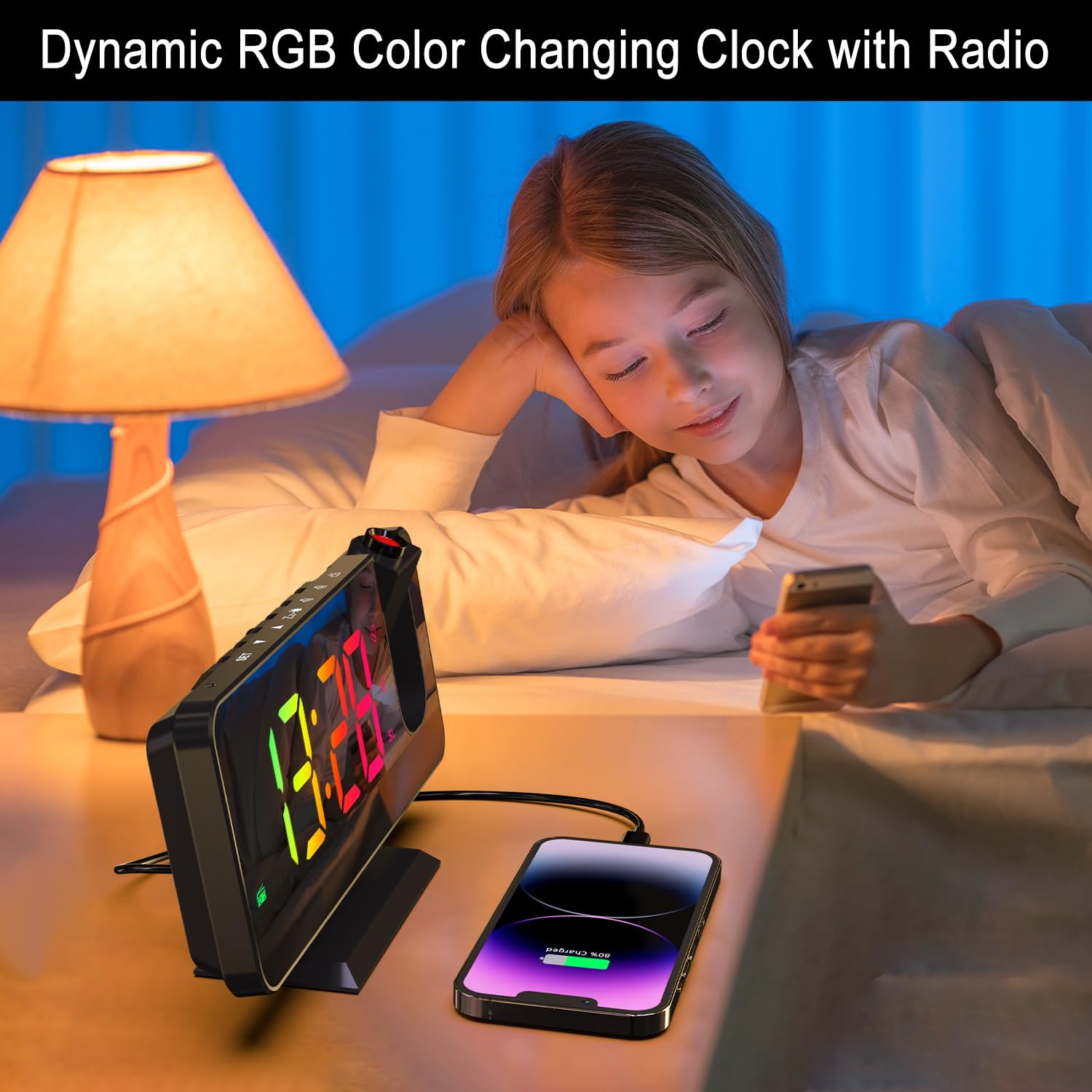ThreeH Proiezione Sveglia RGB Radio Sveglia Sul Soffitto Proiettore Ruotabile A 180° Orologio Colorato Digitale Per Camera Da Letto Porta Di Ricarica USB Schermo A Specchio Nero