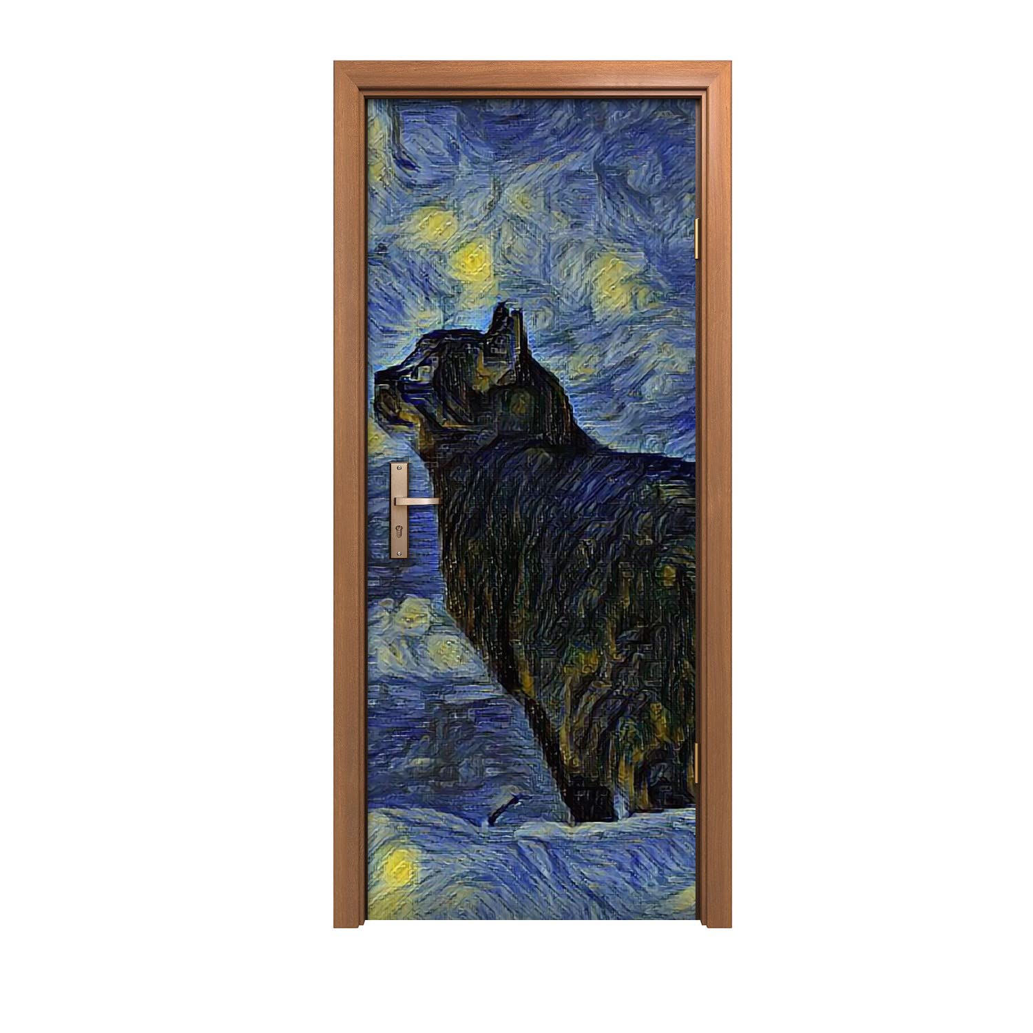 Autocollant de porte 90x200cm chat pour relooker une porte abîmée sans peindre