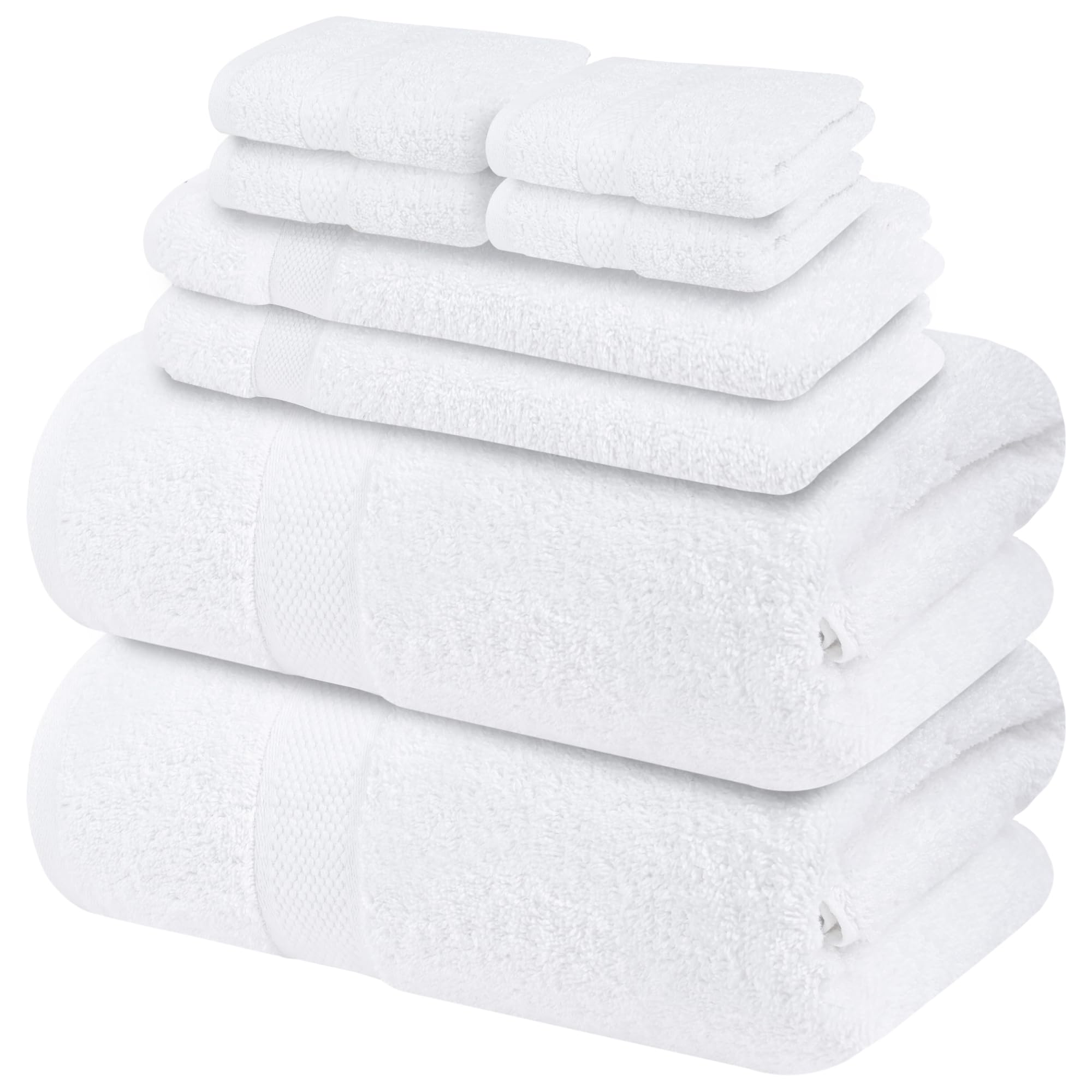 Infinitee Xclusives Premium-Badetuchset, 8-teilig, Strahlendes Weiß | 2 Badetücher, 2 Handtücher, 4 Waschlappen, Super saugfähig und weich, 100% ringgesponnene Baumwolle