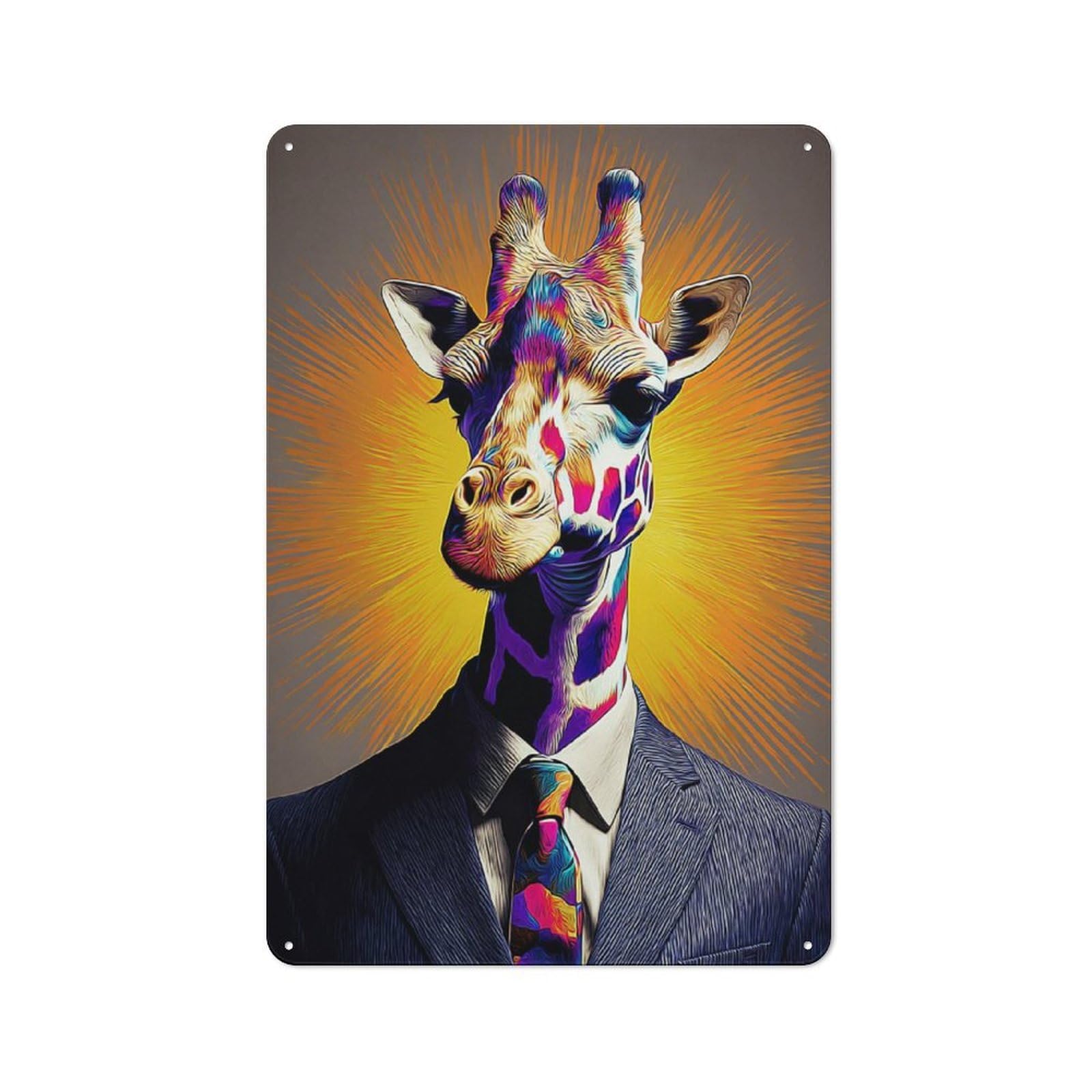 Junmoney Colorful Giraffe In Suit Artwork Decorative Tin Plaque 30X20cm, Vintage Bar Wall Plaque For Bar, Kitchen, Garage Or Games Room