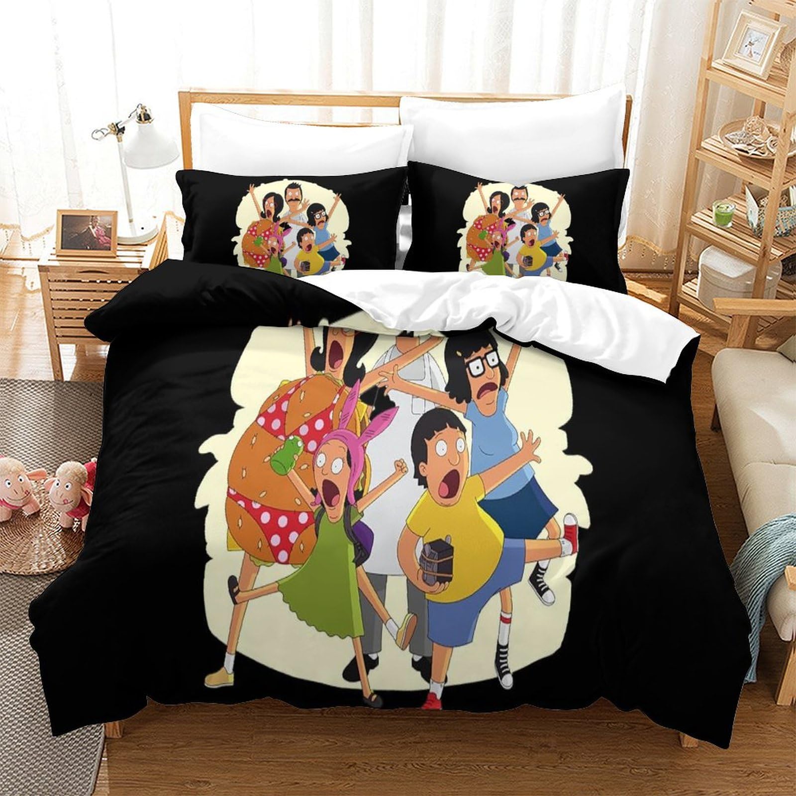 MJCZEGDCR Bobs Burgers 2 Pcs Duvet Cover Set 3D Printed with Pillowcases Quilt Cover Set Zipper Closure Bedspread Bedroom Bed Bedding Set for Boys Girls Double（200x200cm）