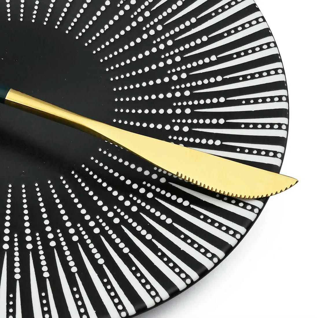 Juego de vajilla de Acero Inoxidable de 24 Piezas, Juego de Cubiertos de Cocina de Color Verde y Dorado, Juego de Cubiertos con Cuchillo, Tenedor y Cuchara, Juego de Cubiertos Occidentales