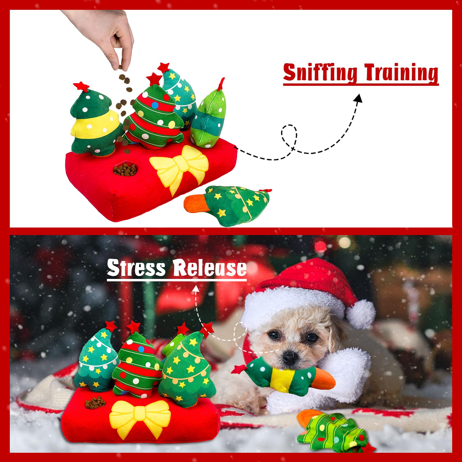 Juguetes de Navidad para perros, juguetes interactivos para esconder y buscar, rompecabezas chirriantes de felpa para el aburrimiento y la estimulación, juguetes de enriquecimiento para perros