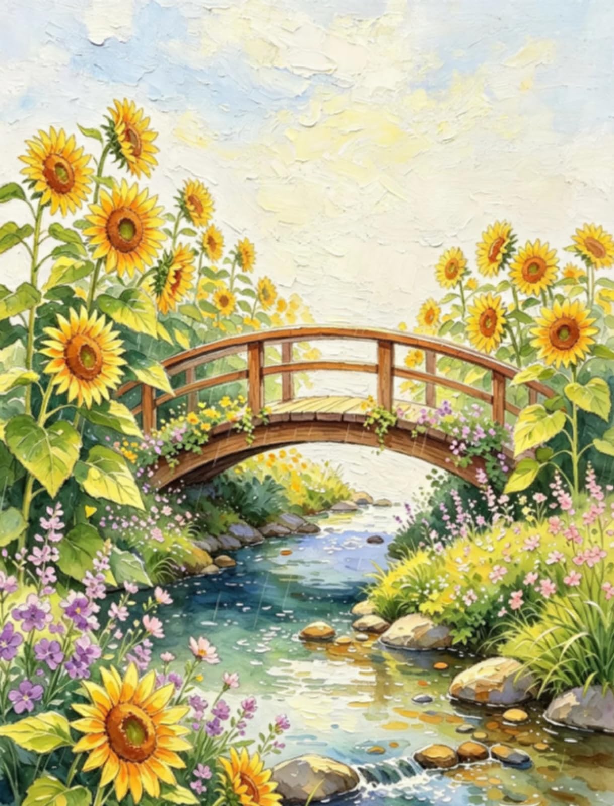 Stithej Pre-Printed Cross Stitch Kit Sunflowers 11CT for Adults Beginners