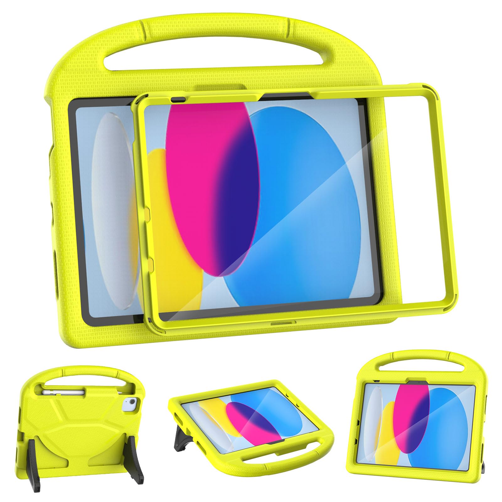 YIHE Kids Case for iPad (A16) 11th Generation 11 Inch 2025 & iPad 10th Generation 10.9 inch 2022, with Built-in Screen Protector and Stable Stand, Full Body Shockproof Protective Cover - Light Yellow