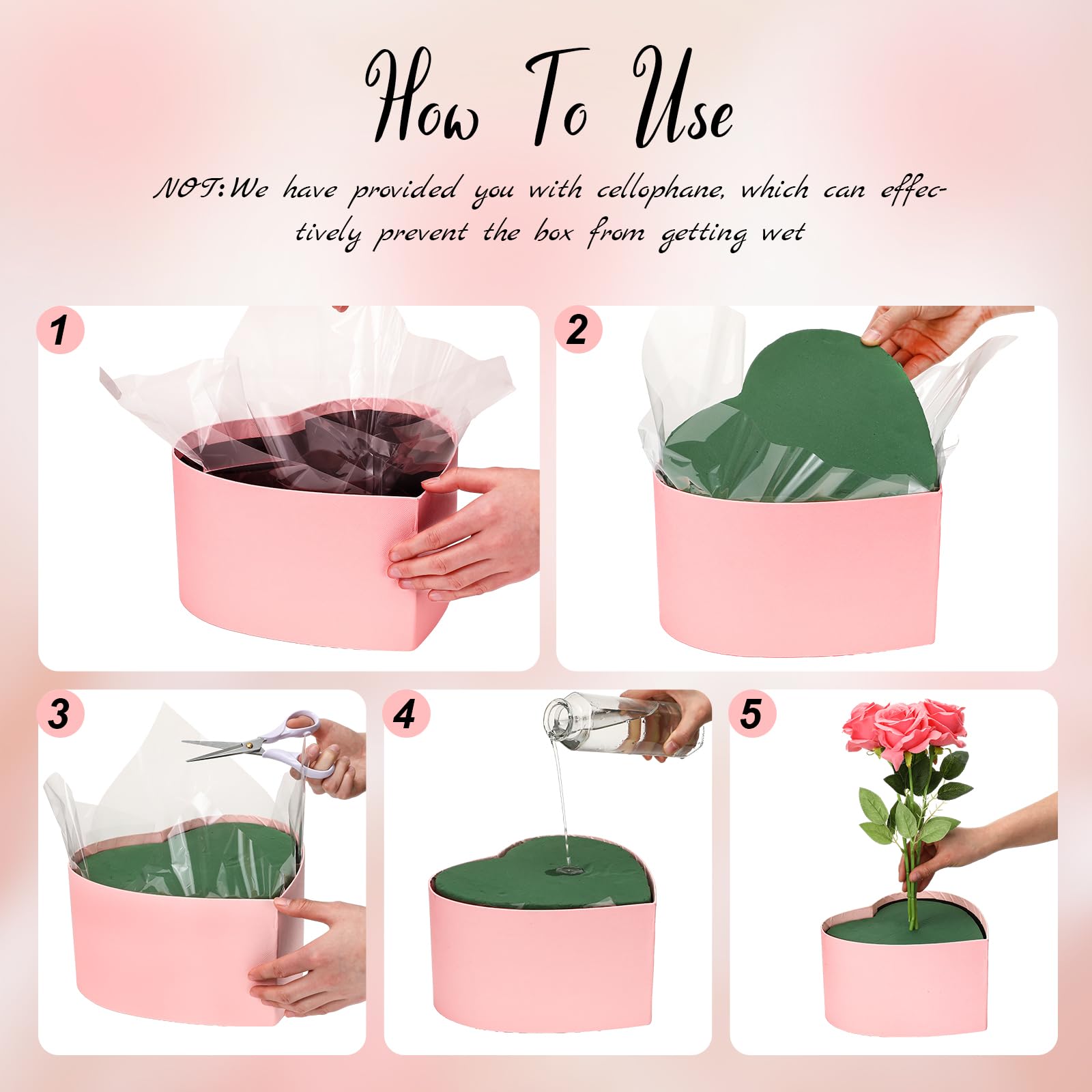 Nuenen Scatole regalo floreali a forma di cuore, con coperchio, in schiuma trasparente di cellophane trasparente, 24 x 23 x 13 cm, per San Valentino, compleanno, proposta di matrimonio, confezione