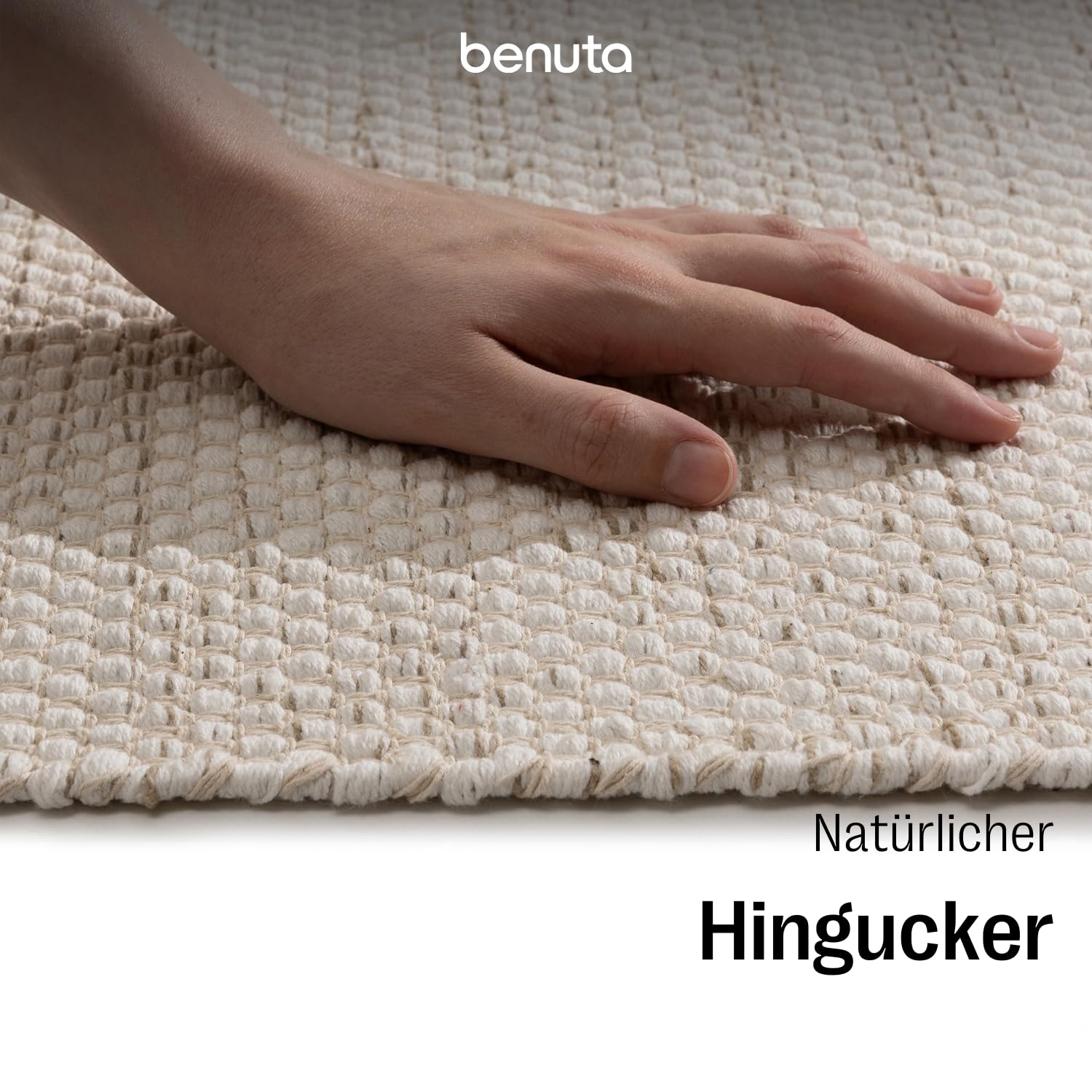 benuta Basic handgewebter Baumwollteppich Ron - Creme 80x250 cm - Handwebteppich aus 100% Baumwolle - Läufer im Style: Uni, Minimalistisch, Natural Living - Pflegeleicht für Wohnzimmer Schlafzimmer