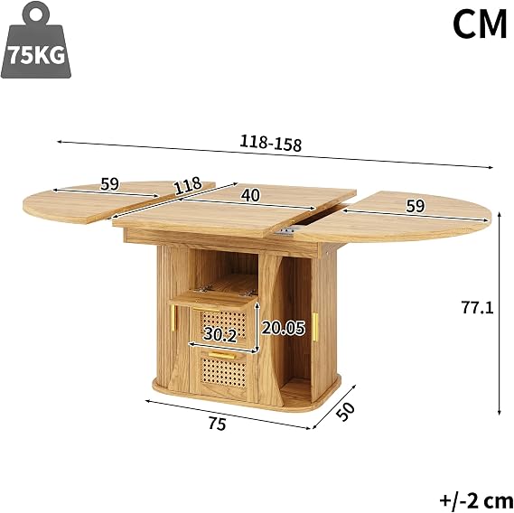 Round Extendable Dining Table 4-8 Seater, 118-158cm, Natural Wood