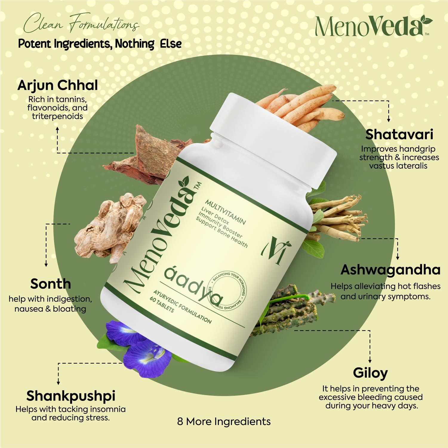 Menoveda Aadya Multi vitamin for Women 40+ 50+ | Improves Immunity, Hormonal Health, Skin, Hair & Bone - Joint Health - 100% Natural with 14 Vital Herbs | Shatawari | Ashwagandha | Giloy | Amla - 60 Tablets