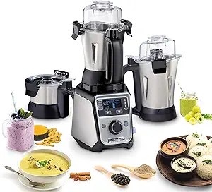 Hamilton Beach Professional 4-in-1 Juicer Mixer Grinder, Commercial-Grade 1400 Watt Motor, 3 Leakproof Jars, For Wet and Dry Spices, Chutneys and Curries, Engineered in India & USA (58770), Stainless